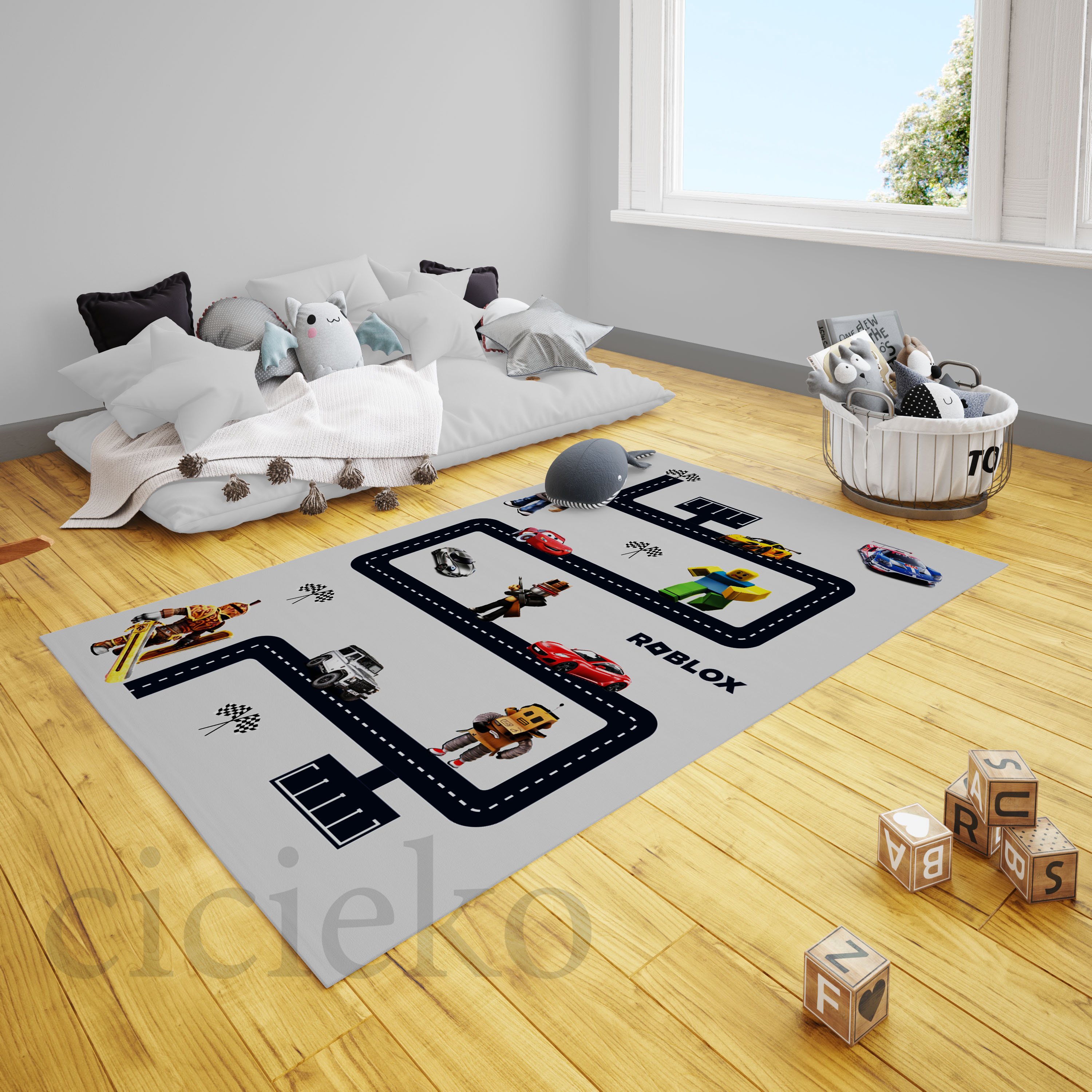 Roblox 5'li Set Halı, Perde, Yatak Örtüsü, Avize, Kırlent Kılıfı