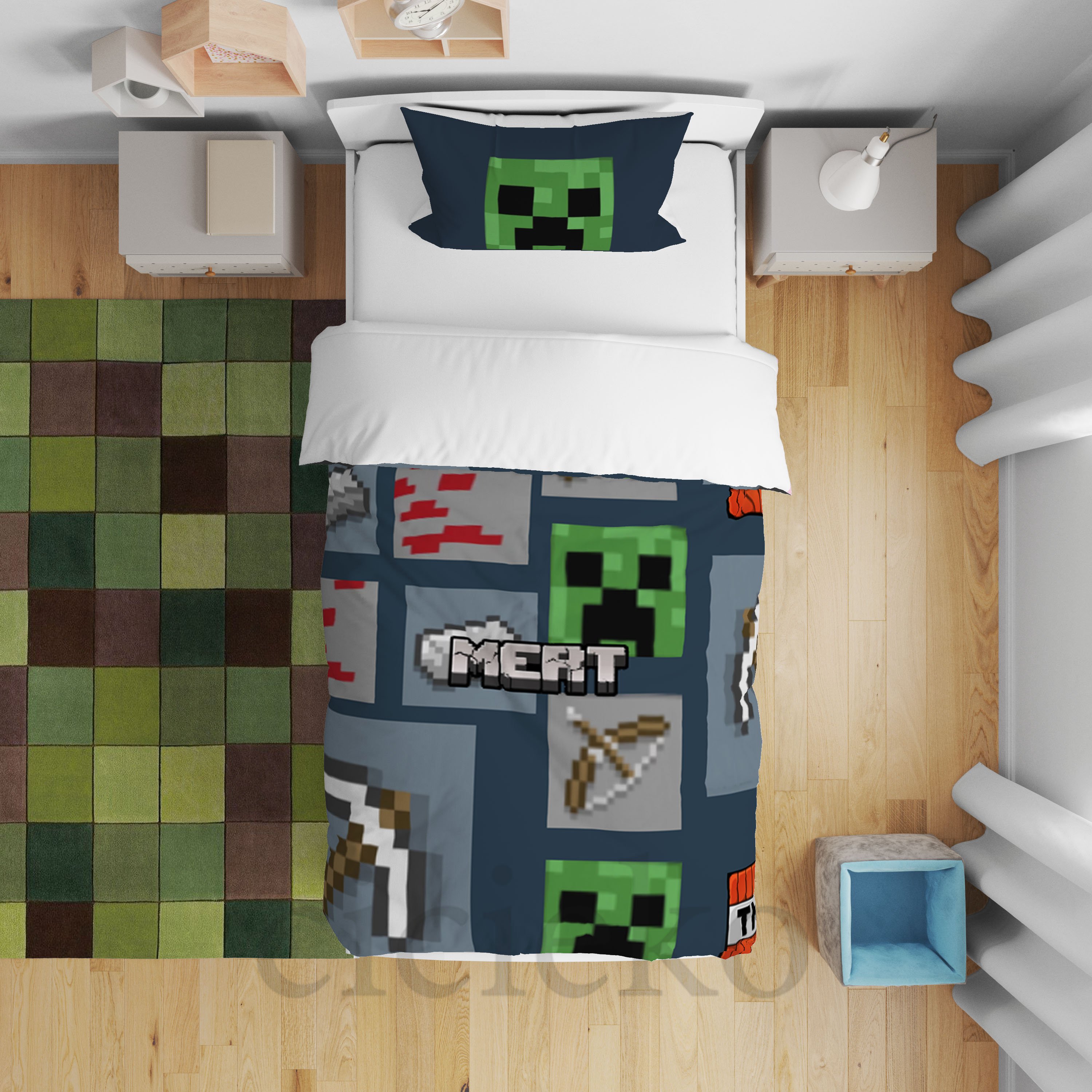 Minecraft Çocuk Odası Yatak Örtüsü
