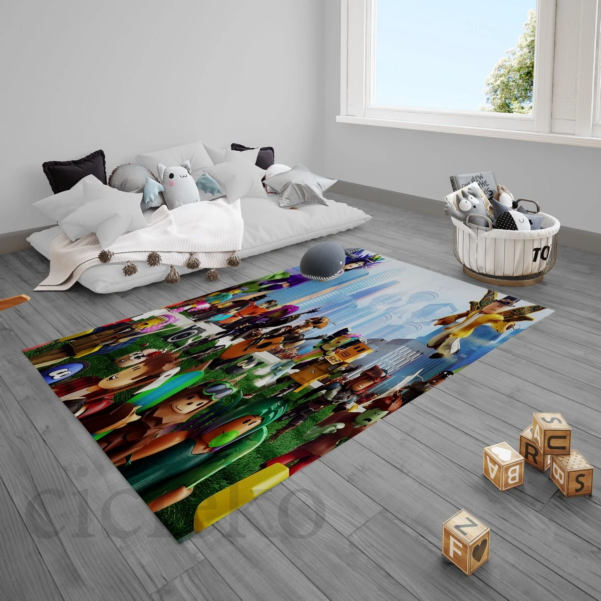 Roblox Karakterleri Şehir Temalı Çocuk Odası Halısı