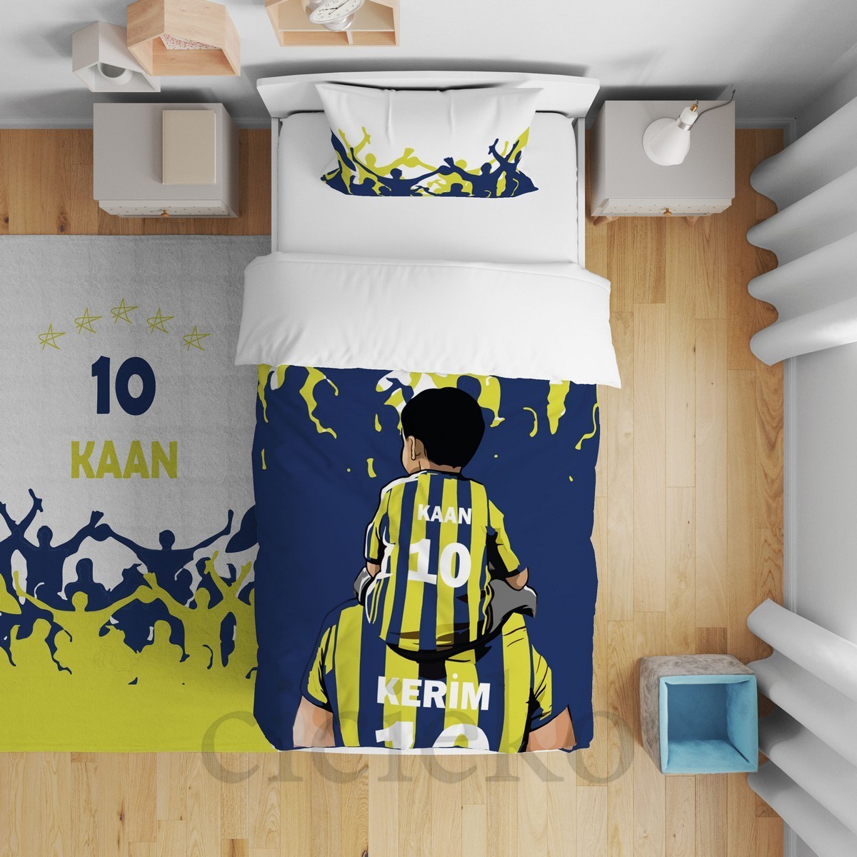 Sarı Lacivert Baba Oğul Taraftar Çocuk Odası Yatak Örtüsü