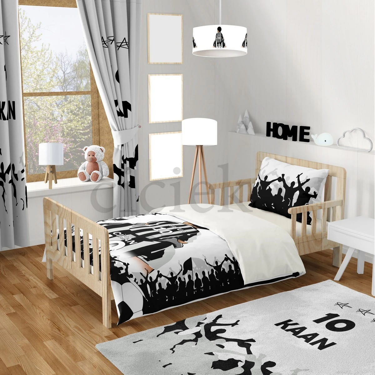 Siyah Beyaz Baba Oğul  5'li Set Halı, Perde, Nevresim, Avize, Kırlent Kılıfı