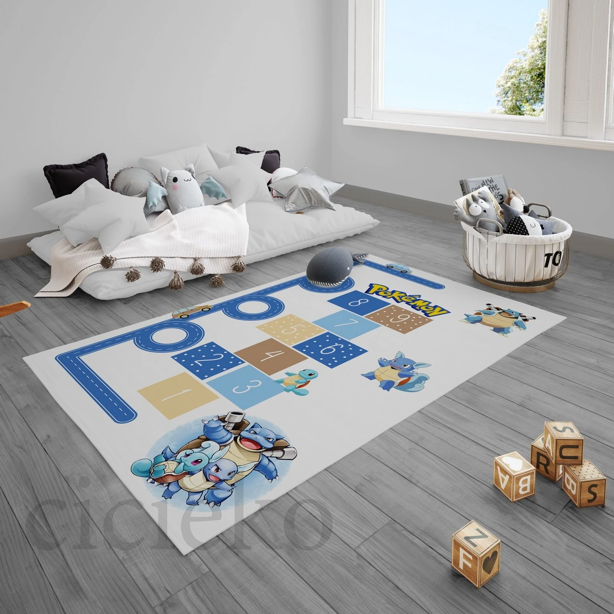 Pokemon Seksek Araba Yollu Çocuk Odası Halısı