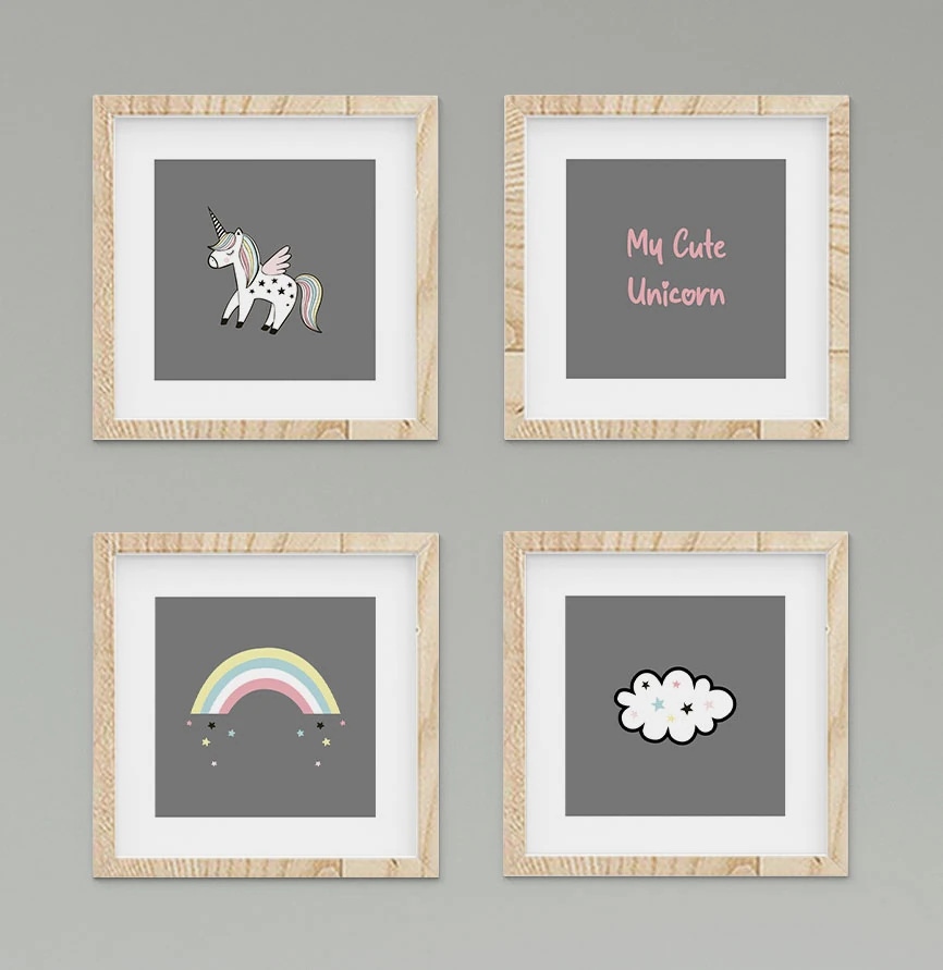 Unicorn Gökkuşağı Yıldızlar Duvar Tablo