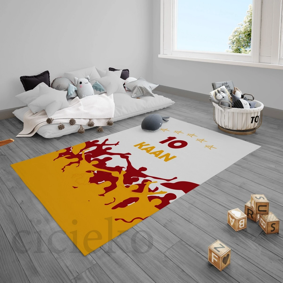 Sarı Kırmızı Baba Oğul Taraftar 5'li Set Halı, Perde, Nevresim, Avize, Kırlent Kılıfı