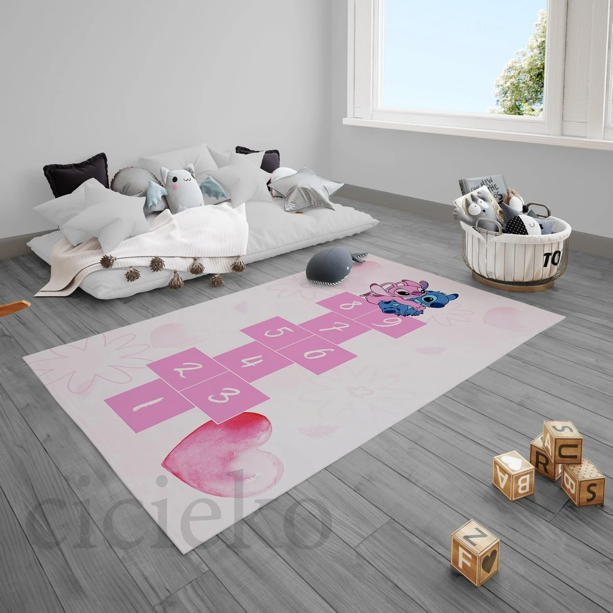 Pembe Stitch Çocuk Odası Halısı