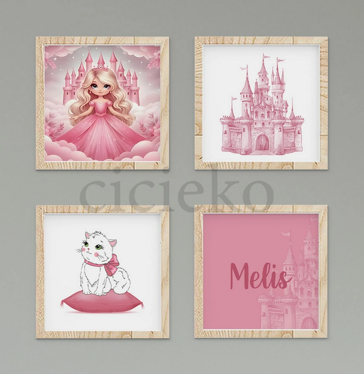 Koyu Pembe Prenses Şato Duvar Tablo