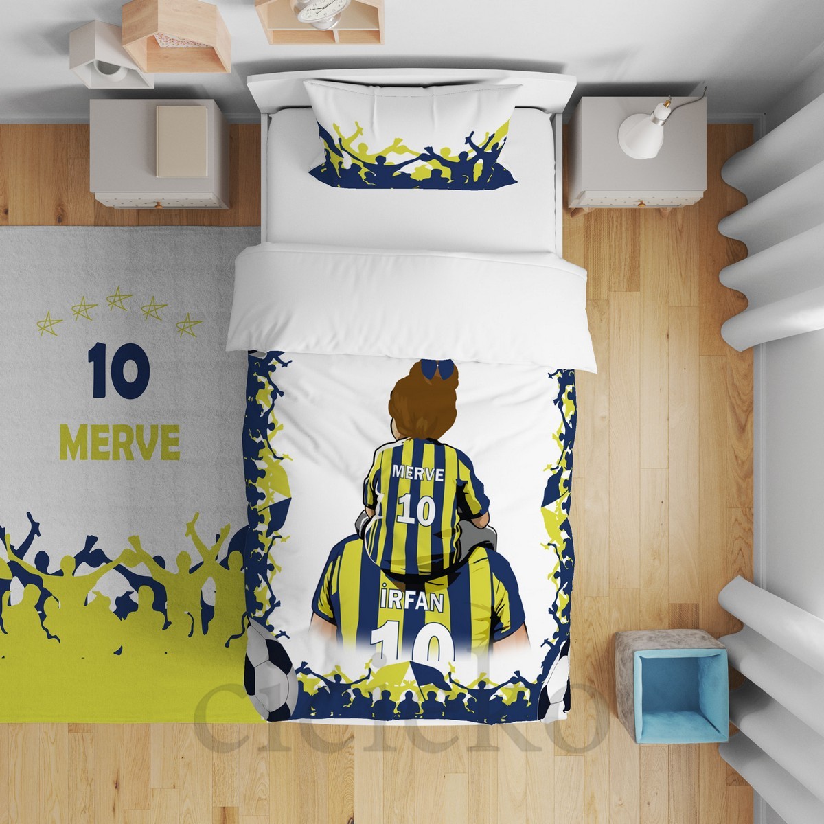 Sarı Lacivert Baba Kız Taraftar Çocuk Odası Yatak Örtüsü