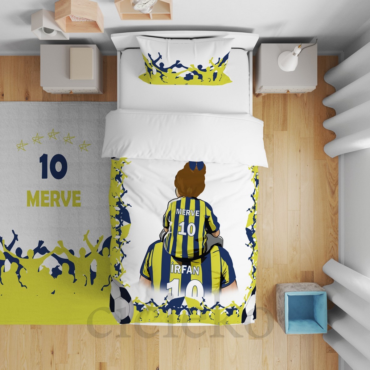 Sarı Lacivert Baba Kız Taraftar Çocuk Odası Yatak Örtüsü