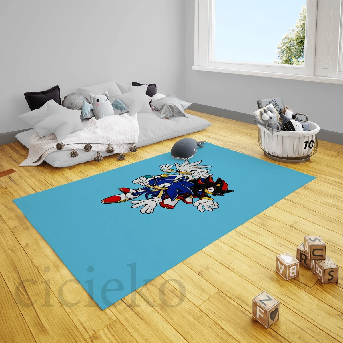 Mavi Zemin Sonic ve Arkadaşları Çocuk Odası Halısı