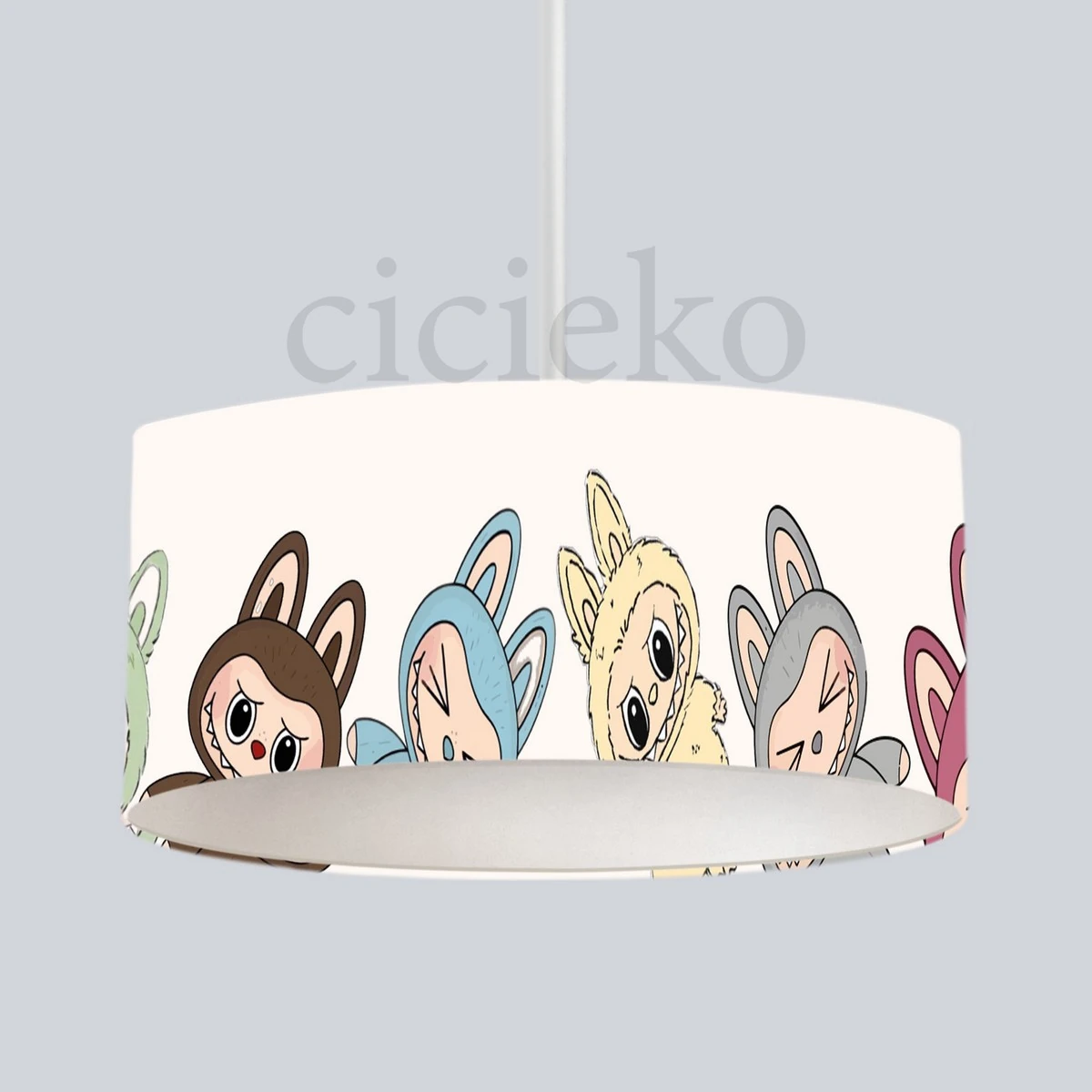 Beyaz Labubu  5'li Set Halı, Perde, Nevresim, Avize, Kırlent Kılıfı