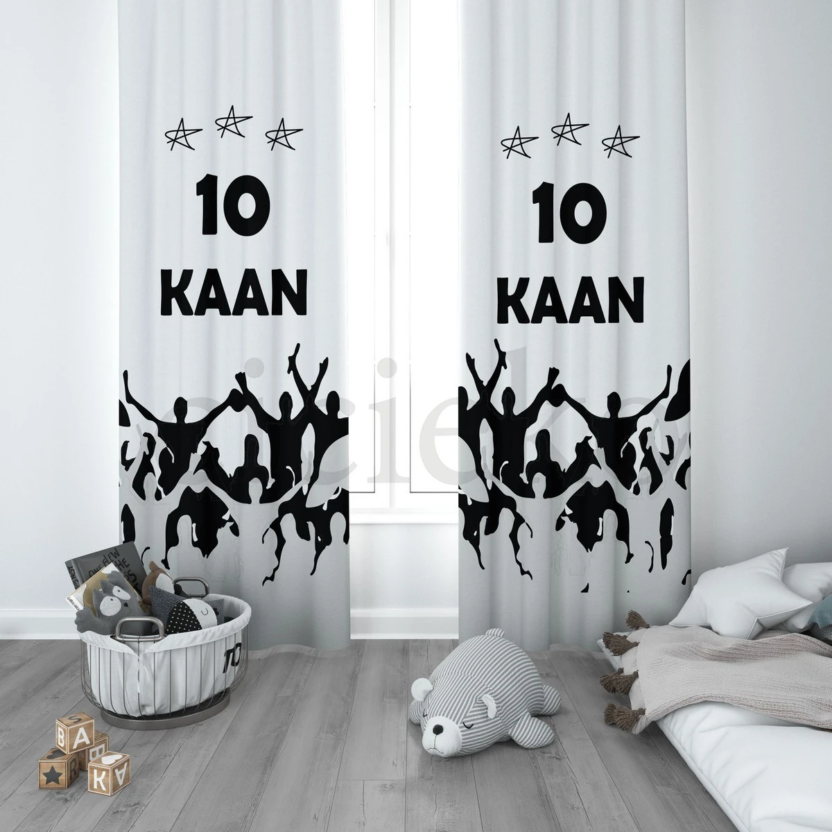 Siyah Beyaz Baba Oğul  5'li Set Halı, Perde, Nevresim, Avize, Kırlent Kılıfı