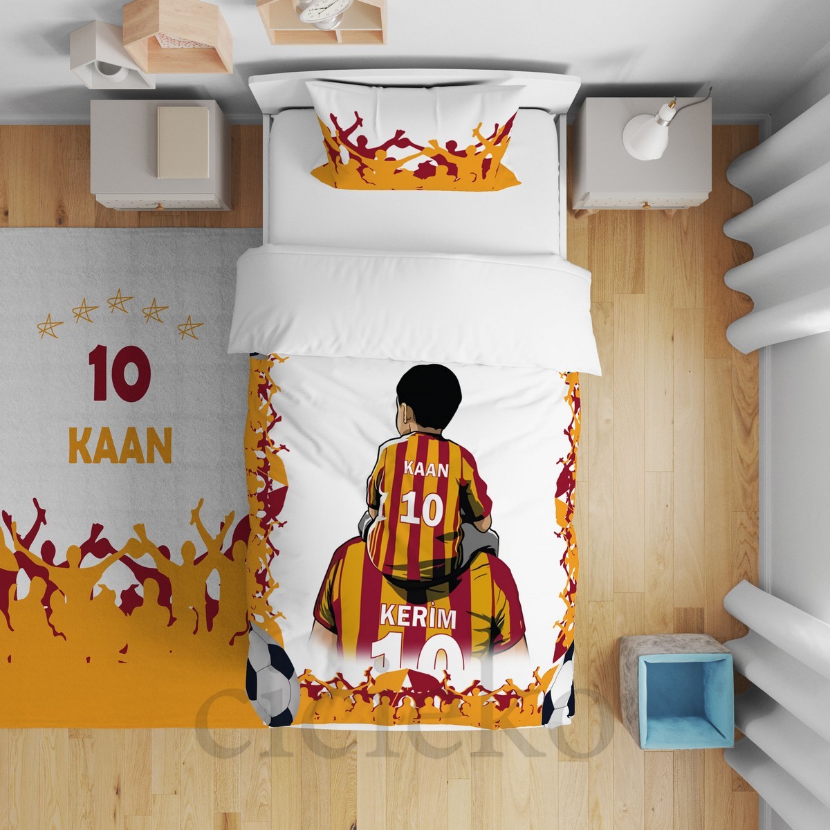 Sarı Kırmızı Baba Oğul Taraftar Çocuk Odası Yatak Örtüsü