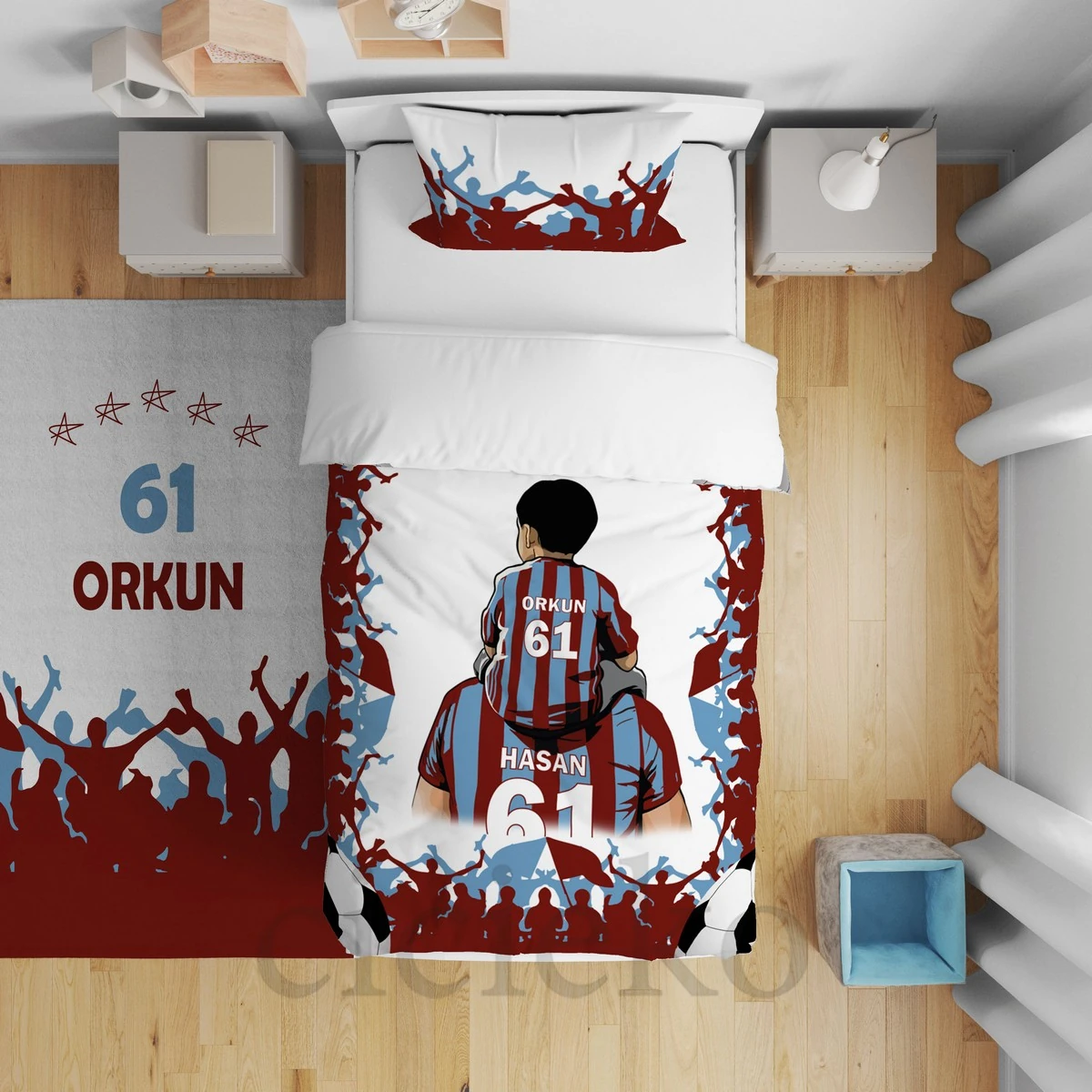 Trabzonspor Baba Oğul Taraftar 5'li Set Halı, Perde, Nevresim, Avize, Kırlent Kılıfı