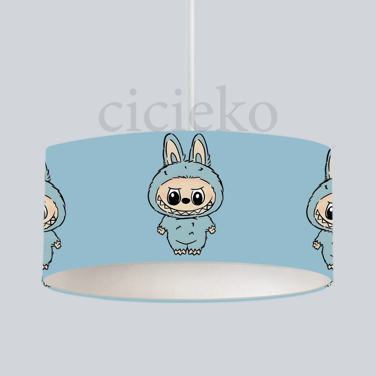 Mavi Labubu 5'li Set Halı, Perde, Nevresim, Avize, Kırlent Kılıfı