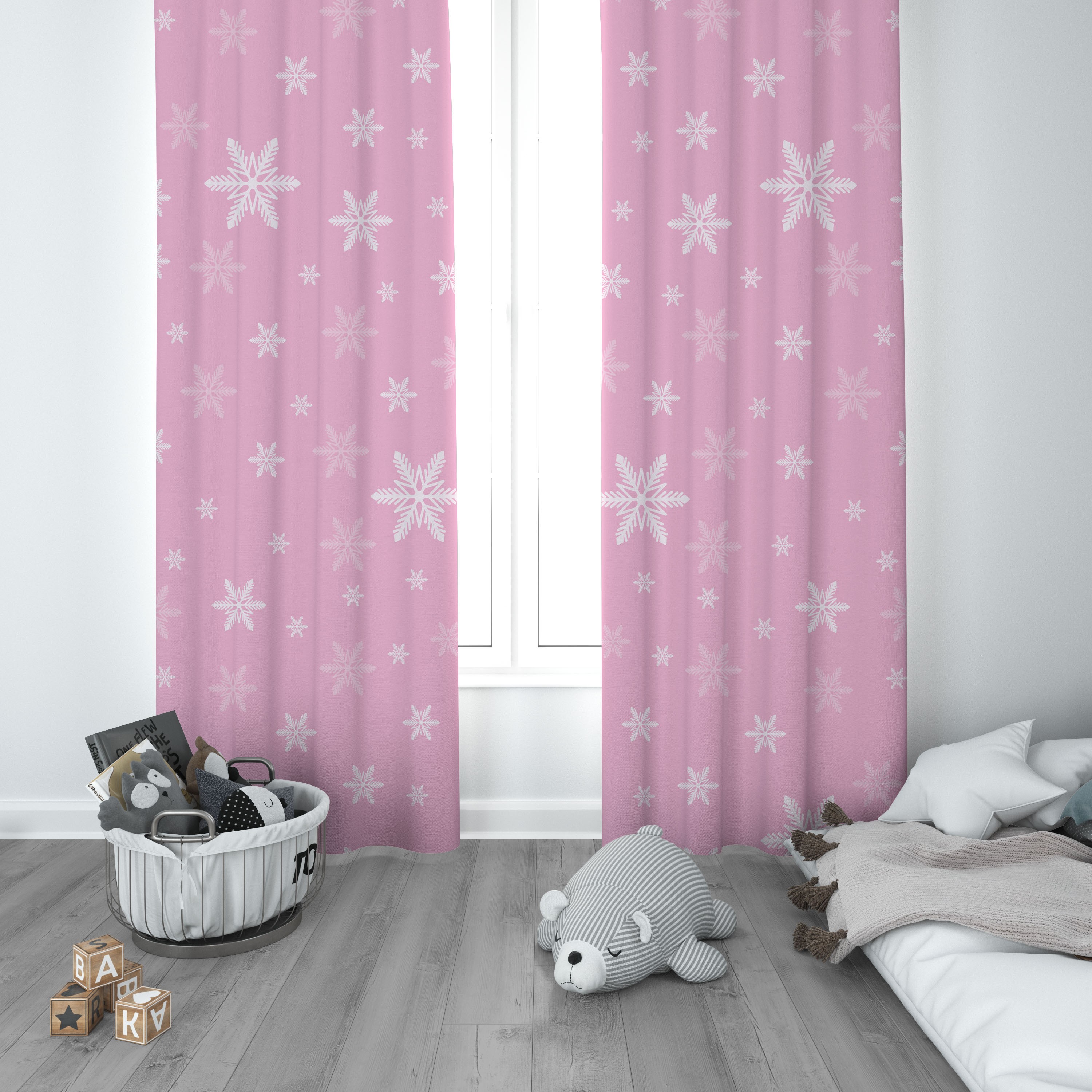 Pembe Elsa Anna Kar Taneleri Çocuk Odası Perdesi