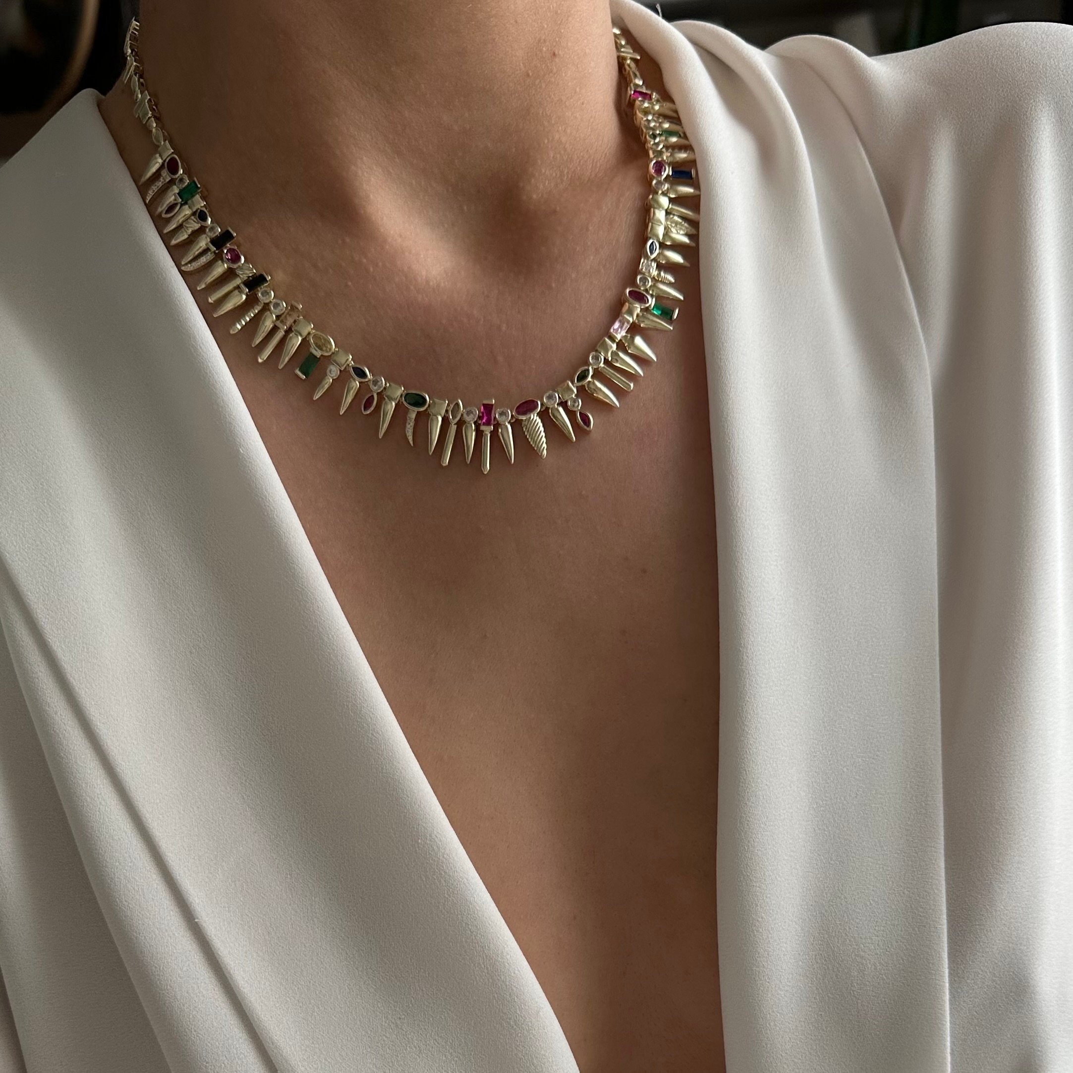 Özel Seri 14K Gold Renkli Taş Kolye