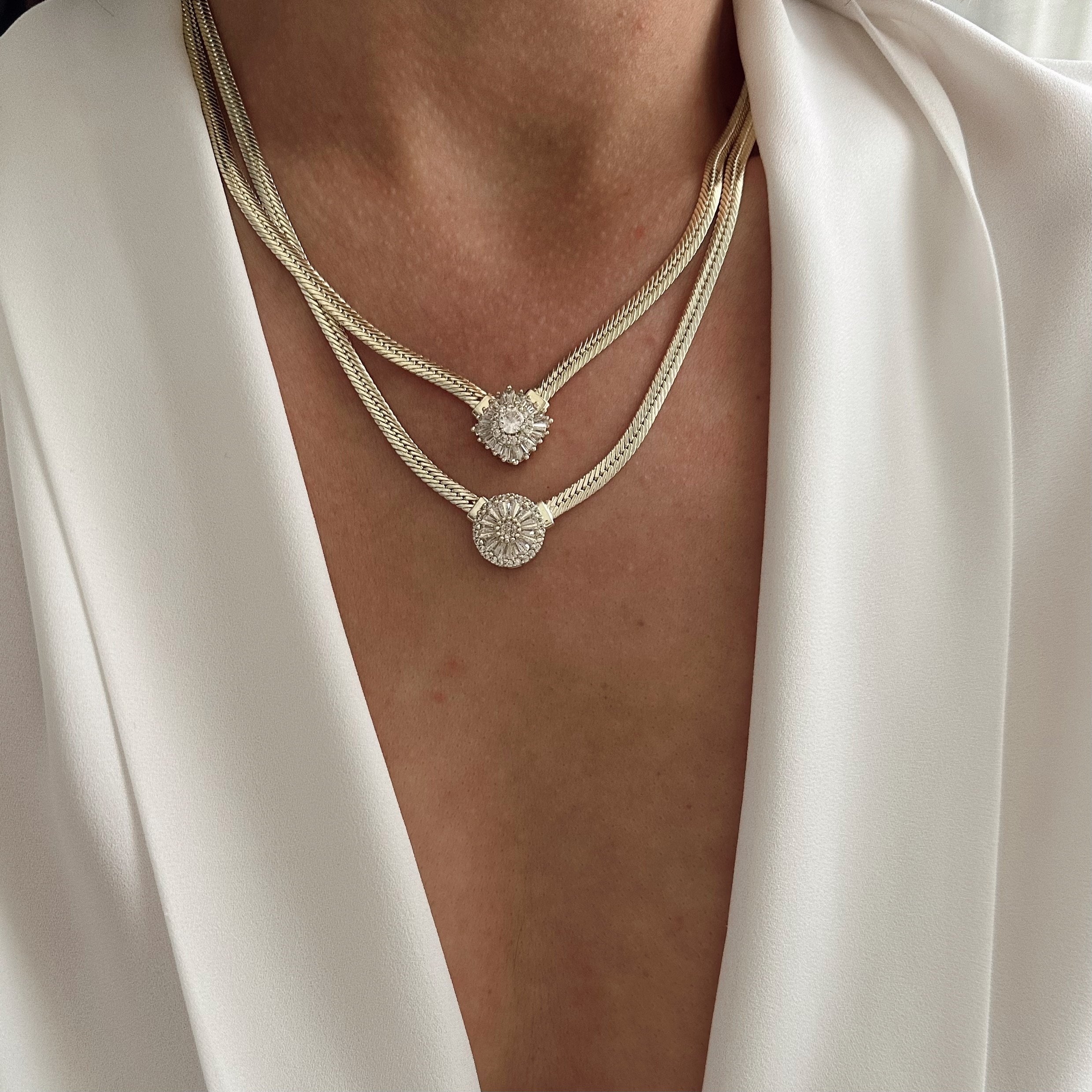 Özel Seri 14k Gold Hasır Zincir Taşlı Kolye