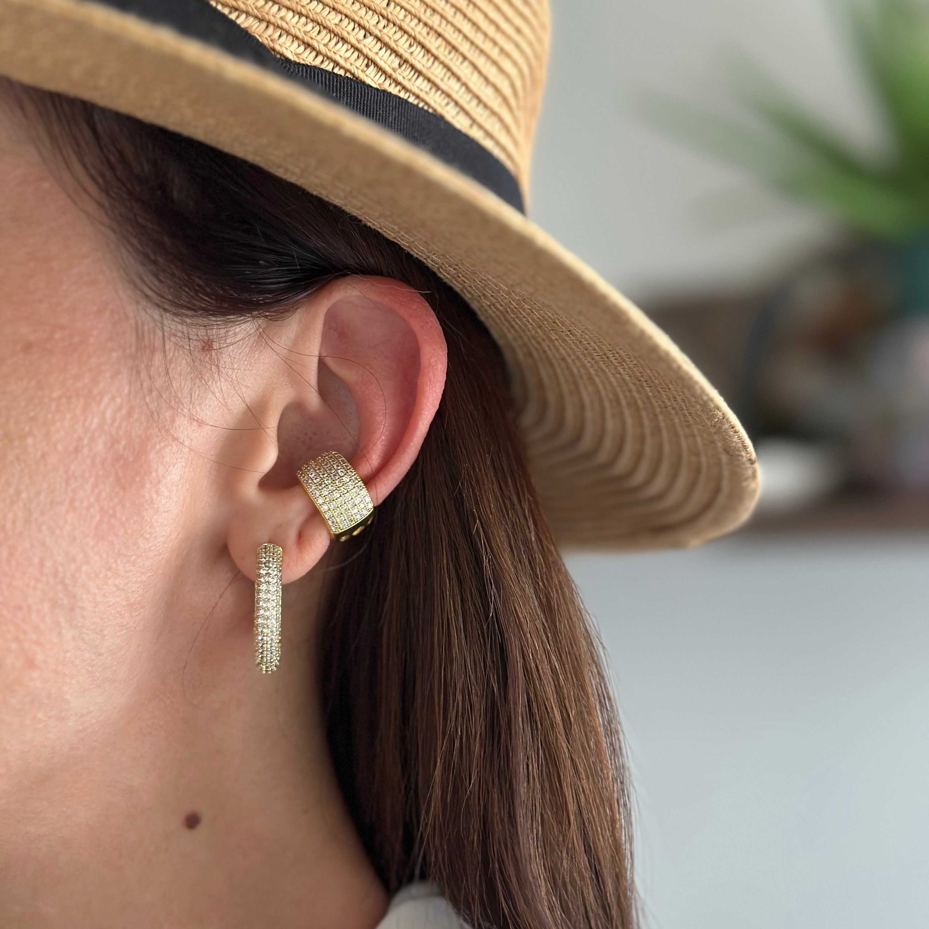 Vip 14k Gold Taşlı Halka Küpe