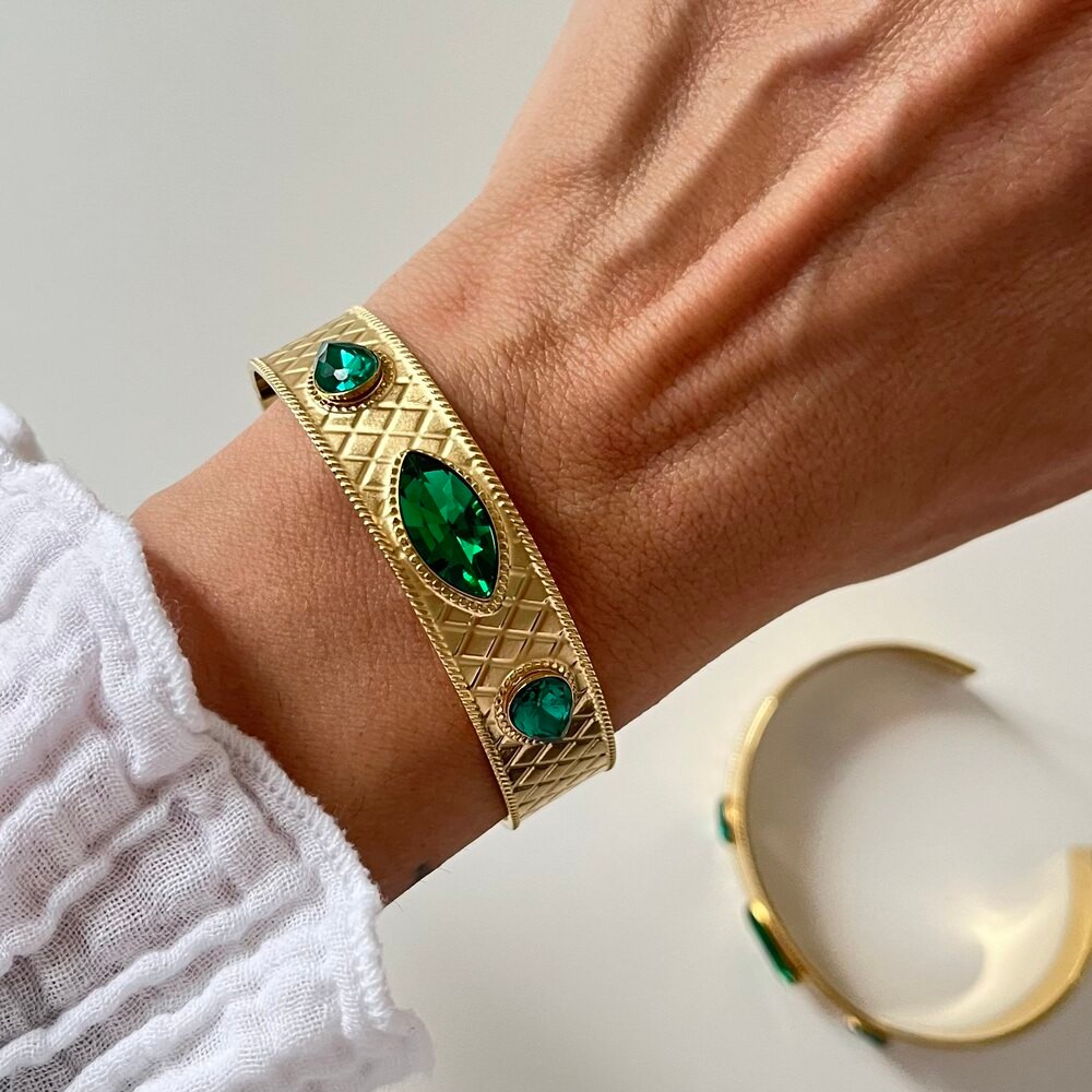 Kristal Taş Vintage Kelepçe / Çelik