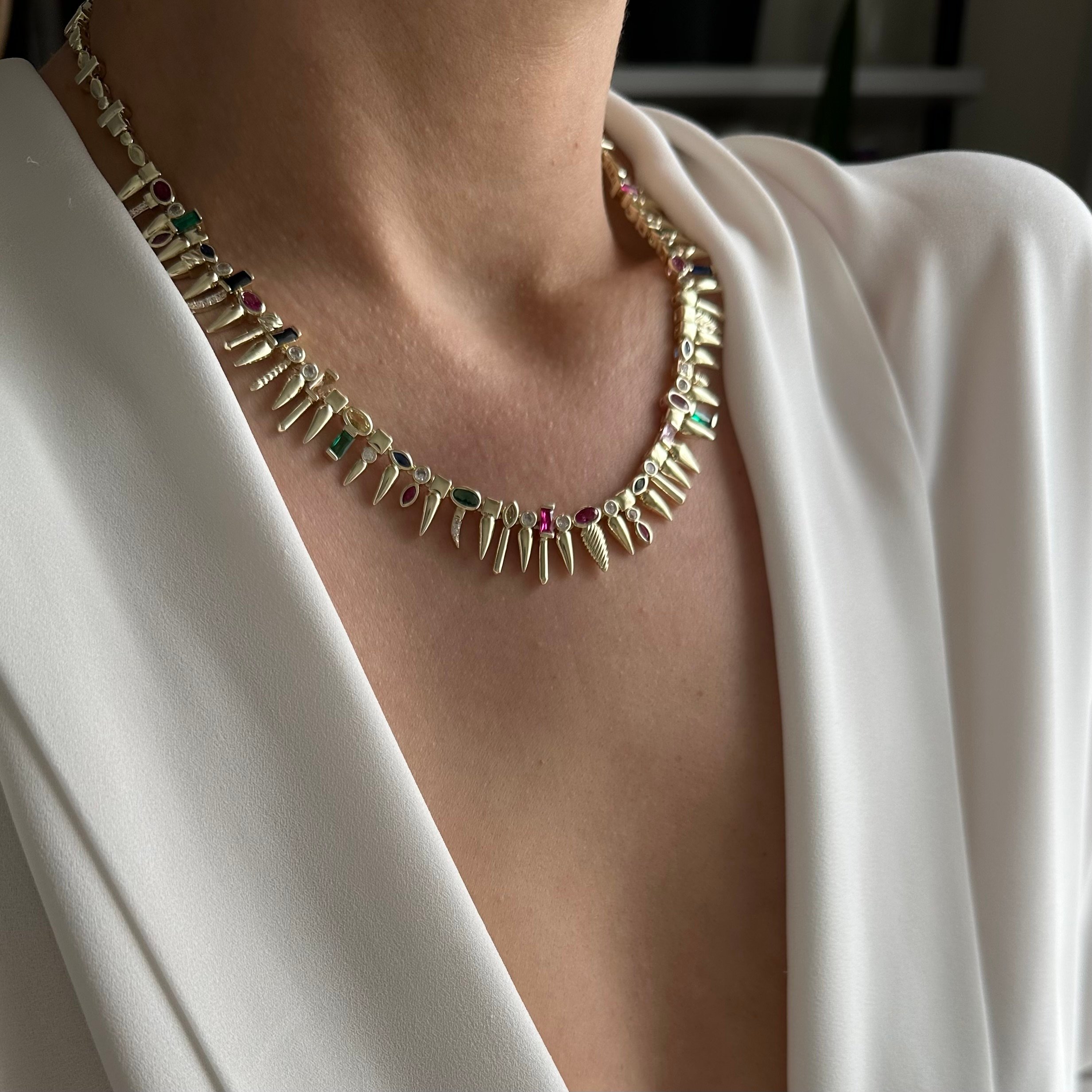 Özel Seri 14K Gold Renkli Taş Kolye
