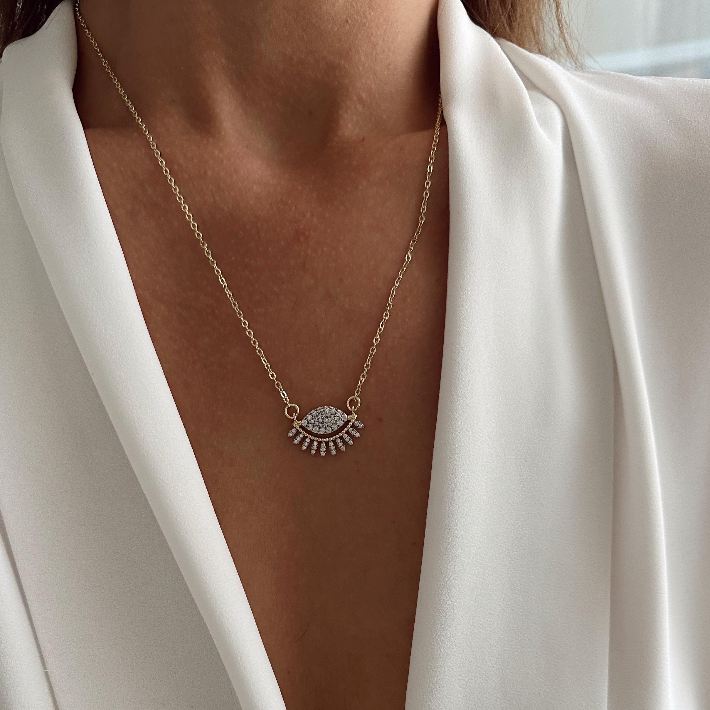 Özel Seri 14k Gold Zirkon Taş Göz Kolye