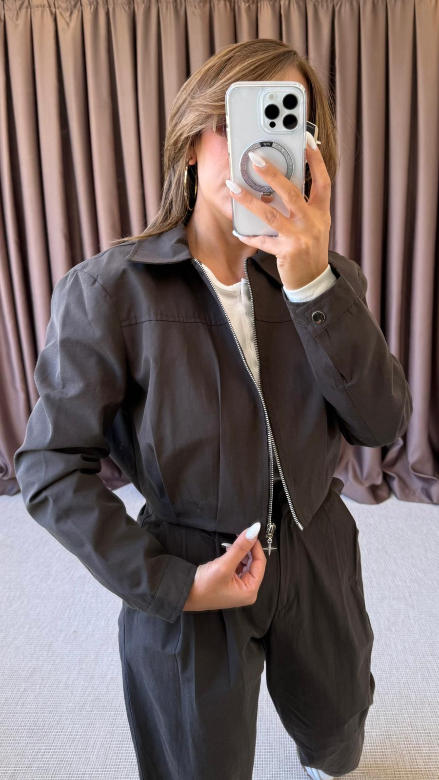 TASARIM GABARDİN BOMBER CEKET - Kahverengi