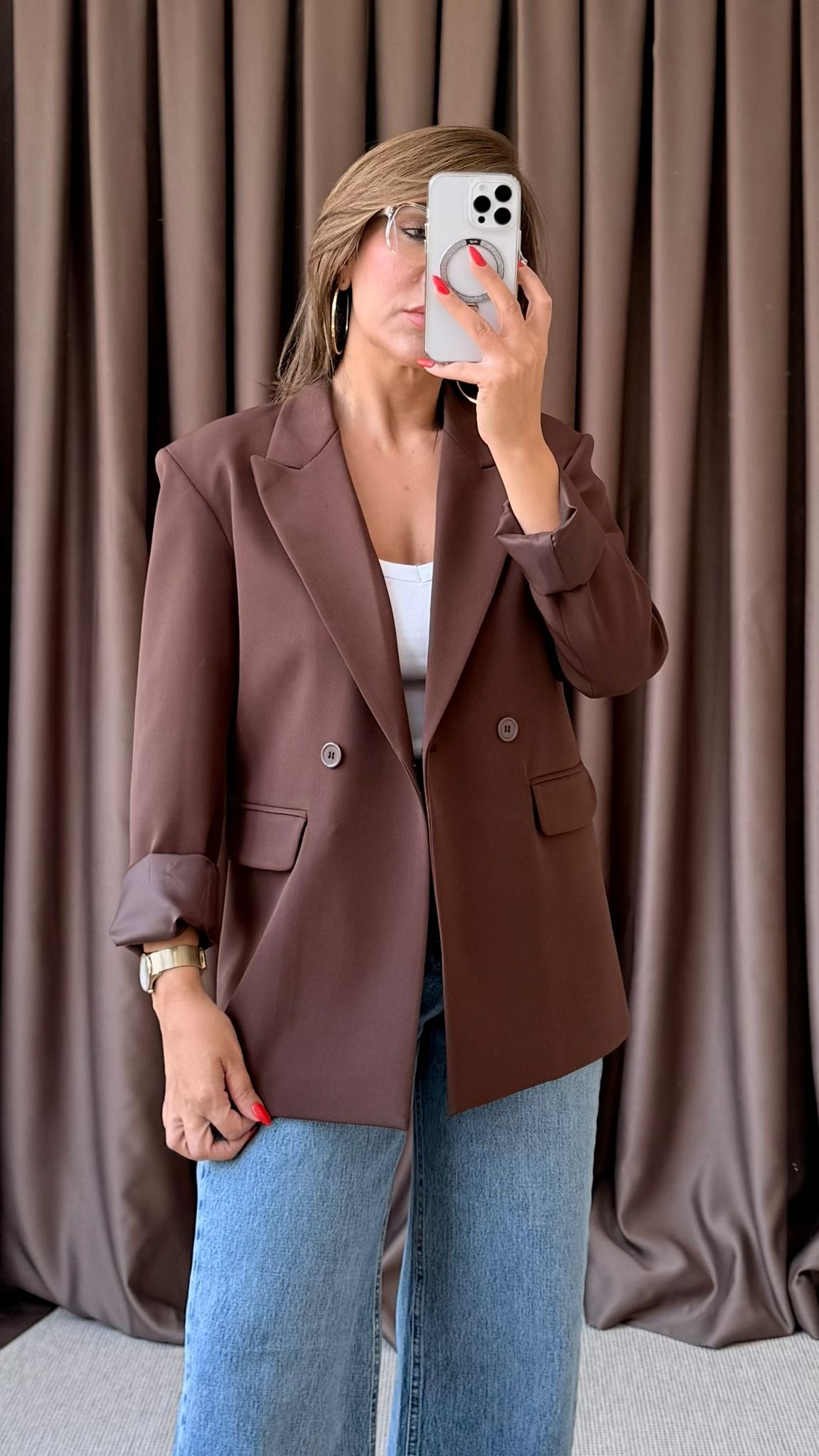 M.D. ÇİFT DÜĞME BLAZER CEKET - Kahverengi