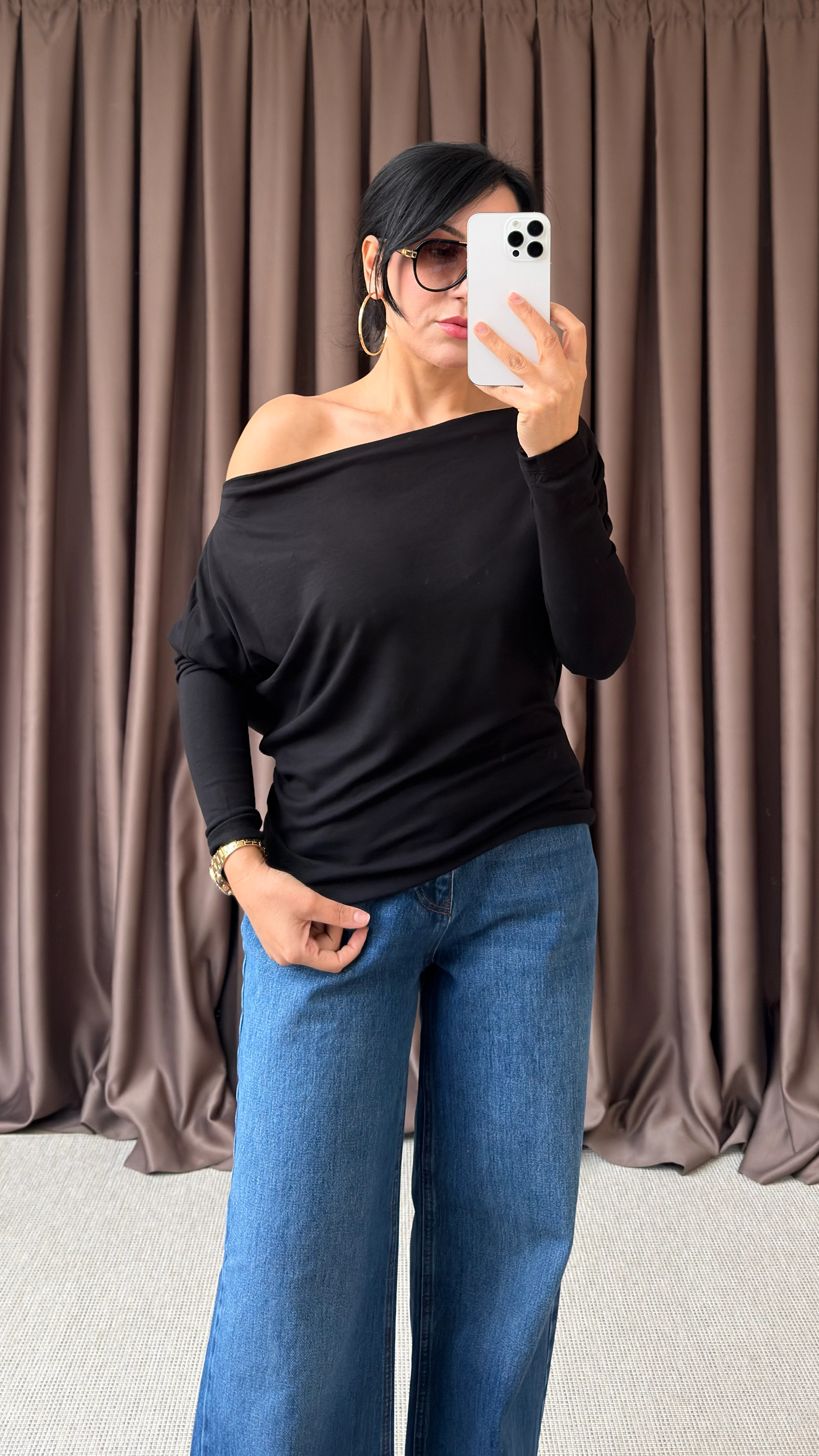 OMZU DÜŞÜK BLUZ - Siyah