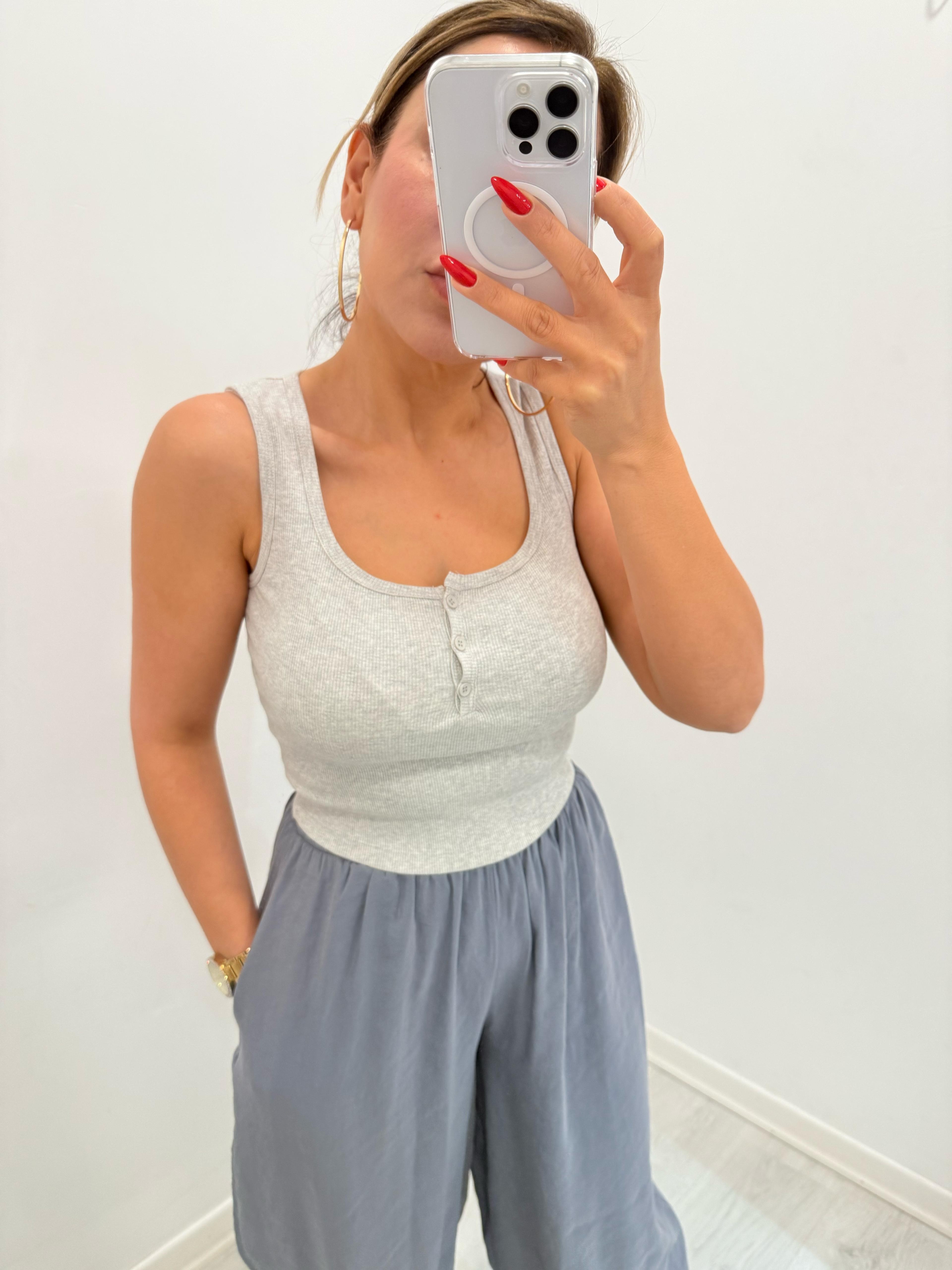 Düğmeli Kare Yaka Fitilli Crop