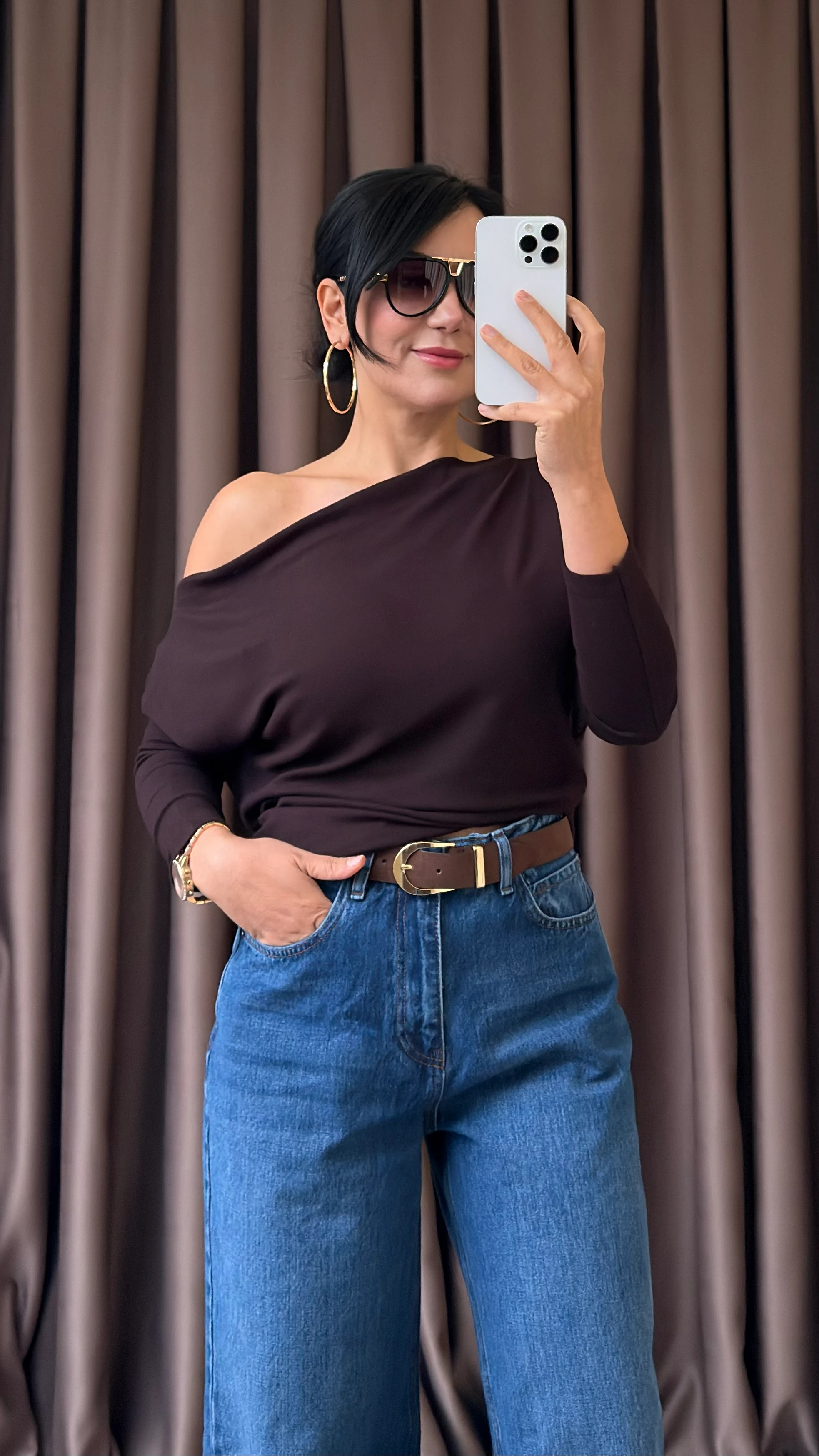 OMZU DÜŞÜK BLUZ - ACI KAHVE