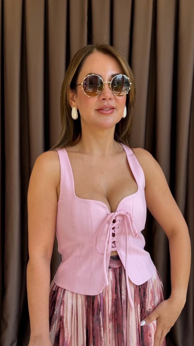 İPLİ KORSE BLUZ - Pembe