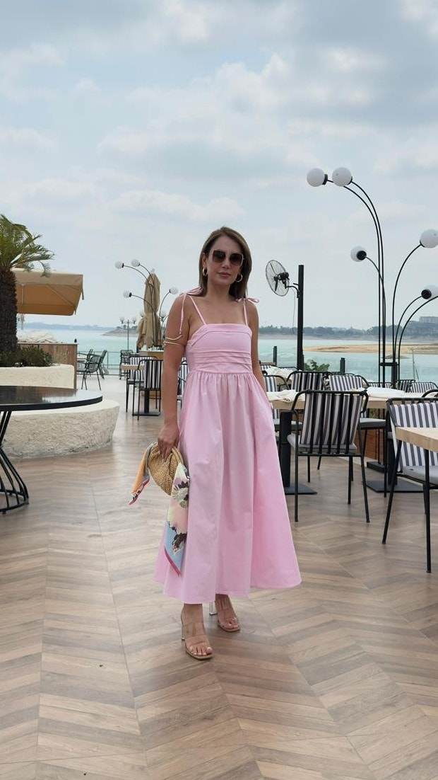 ASKILI POPLİN MİDİ ELBİSE - TOZ PEMBE