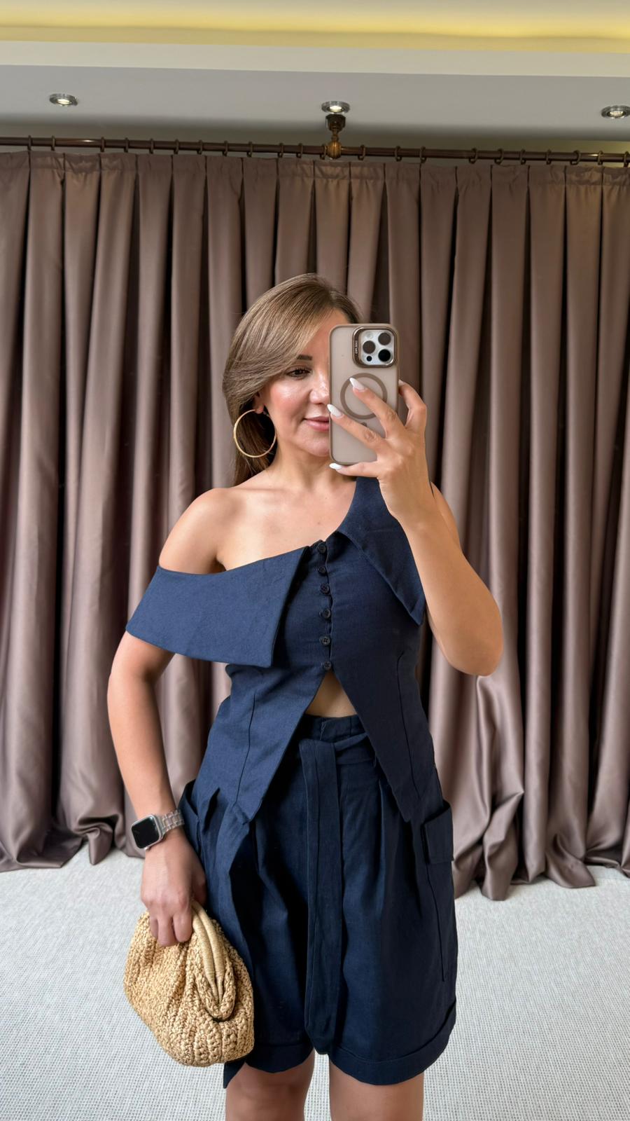 TEK OMUZ YELEKLİ KARGO CEP ŞORTLU TAKIM - Lacivert