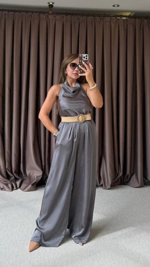 HALTER YAKA SATEN TAKIM - ANTRESİT