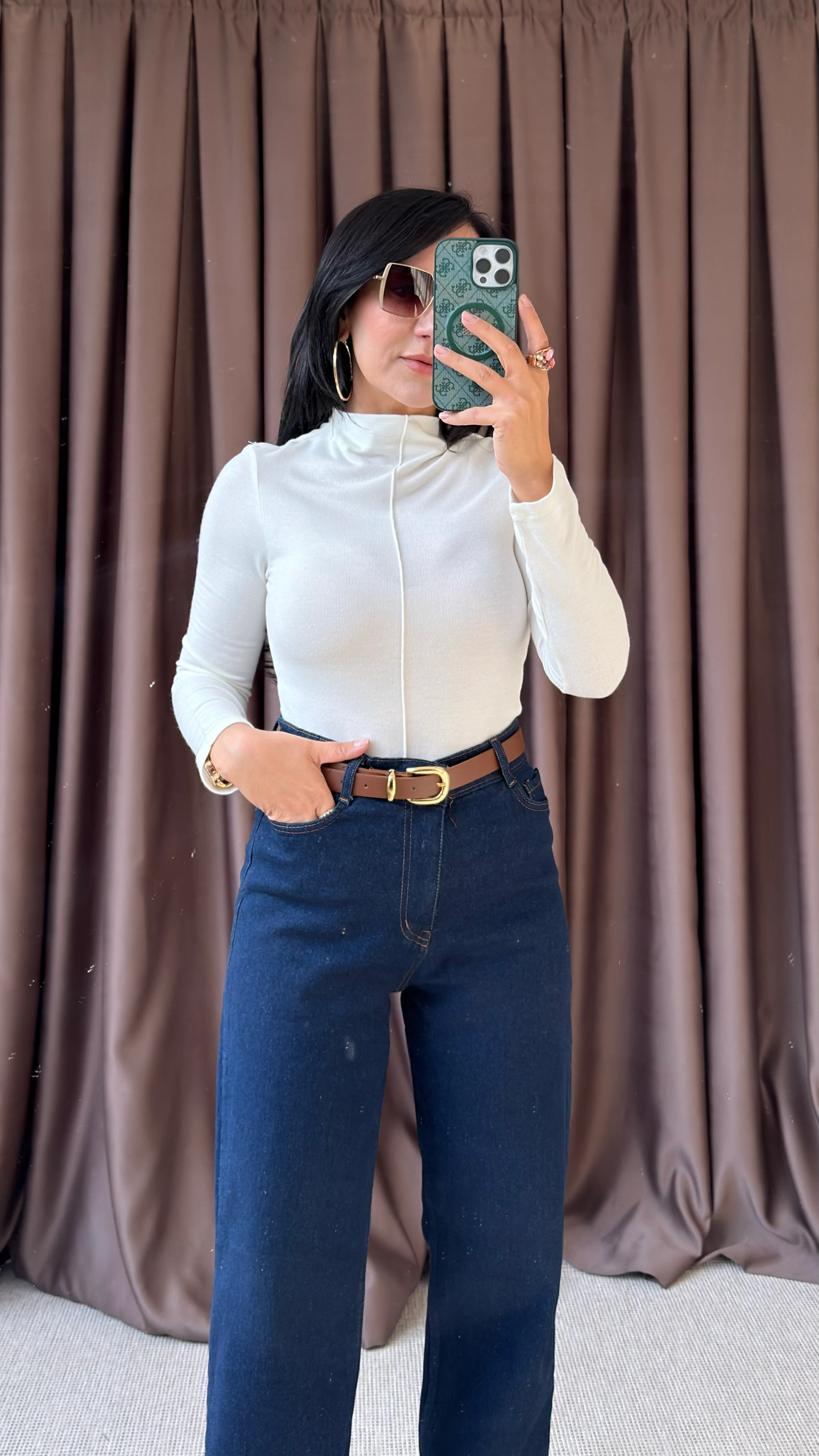 DİK YAKA UZUN KOLLU TOP - Ekru