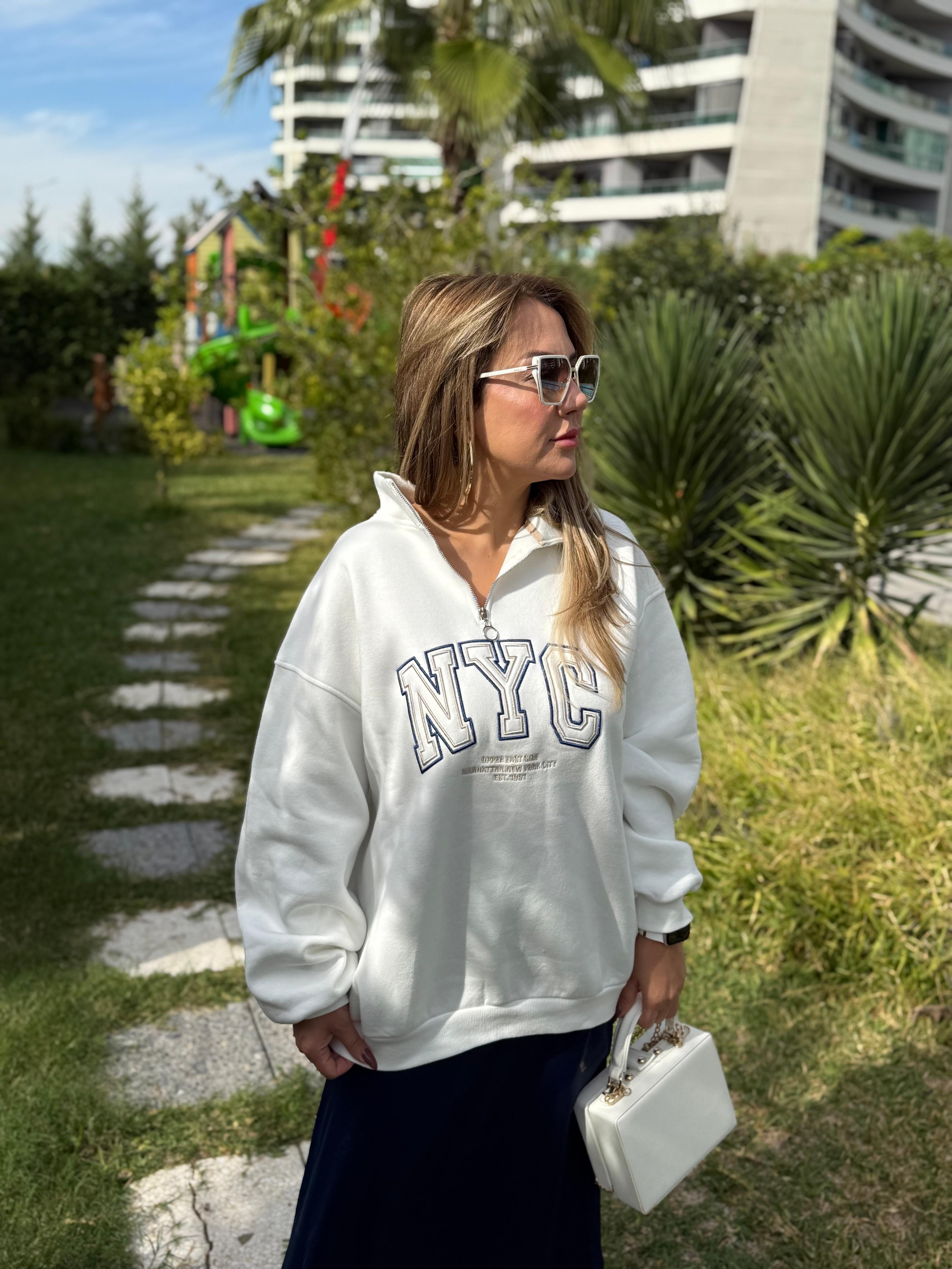 NYC Tasarım Fermuarlı Sweatshirt