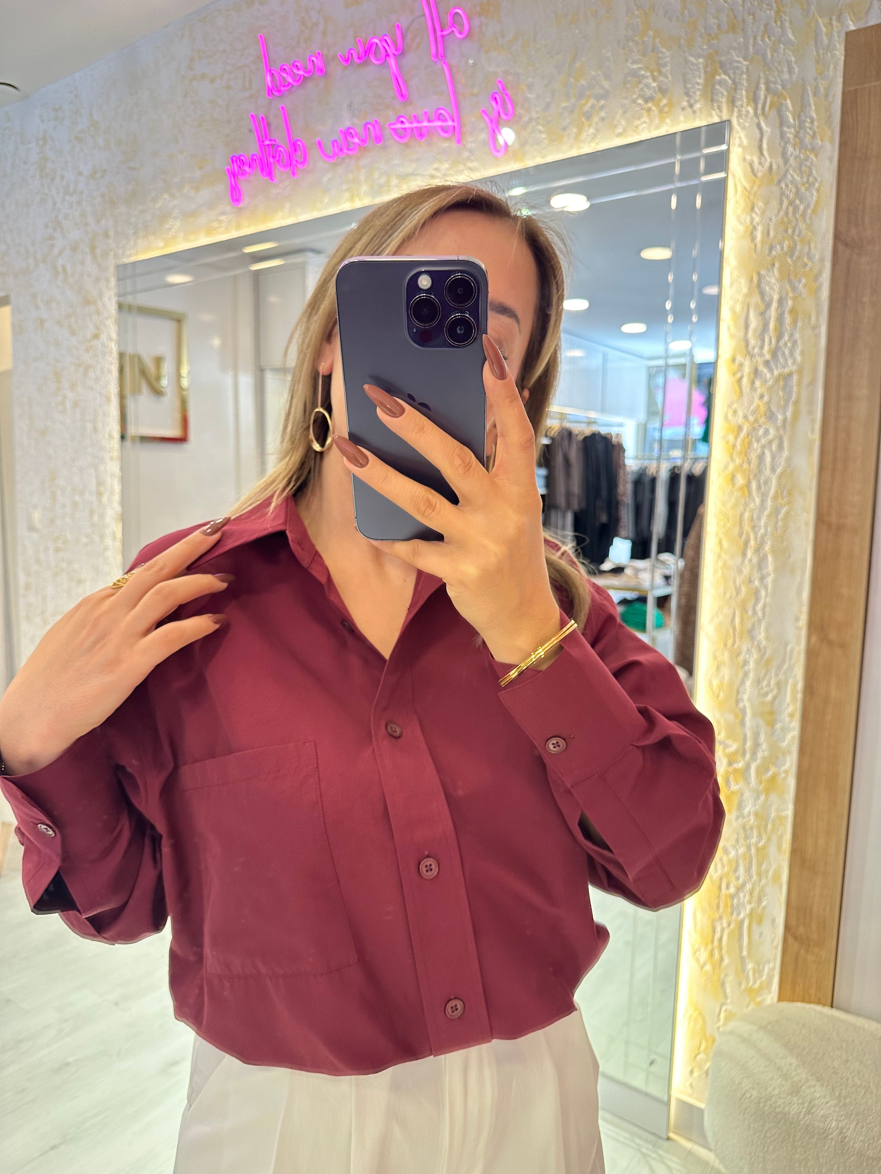 Poplin Kumaş Bordo Gömlek