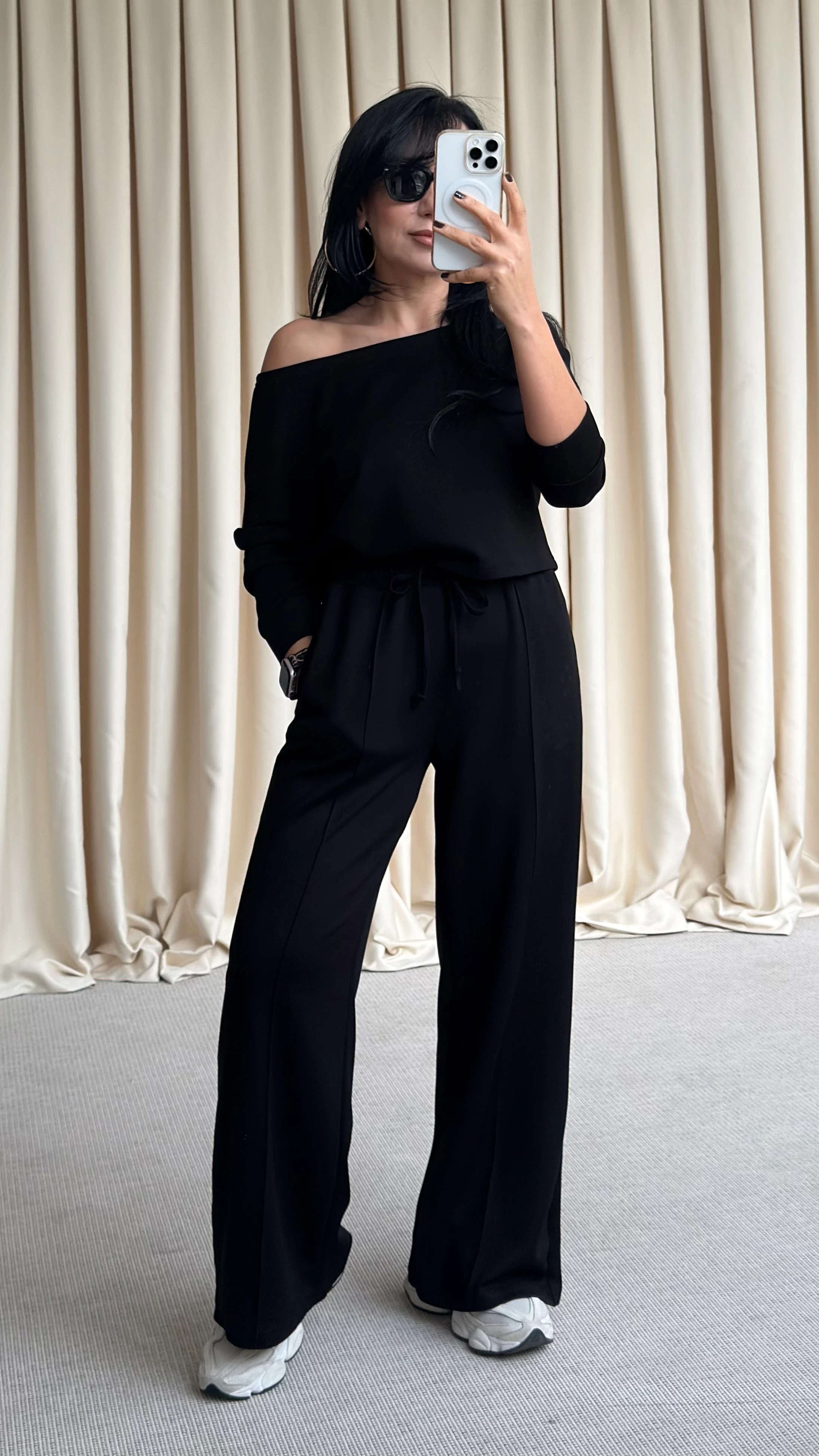 DÜŞÜK OMUZ MODAL EŞORFMAN TAKIMI - Siyah