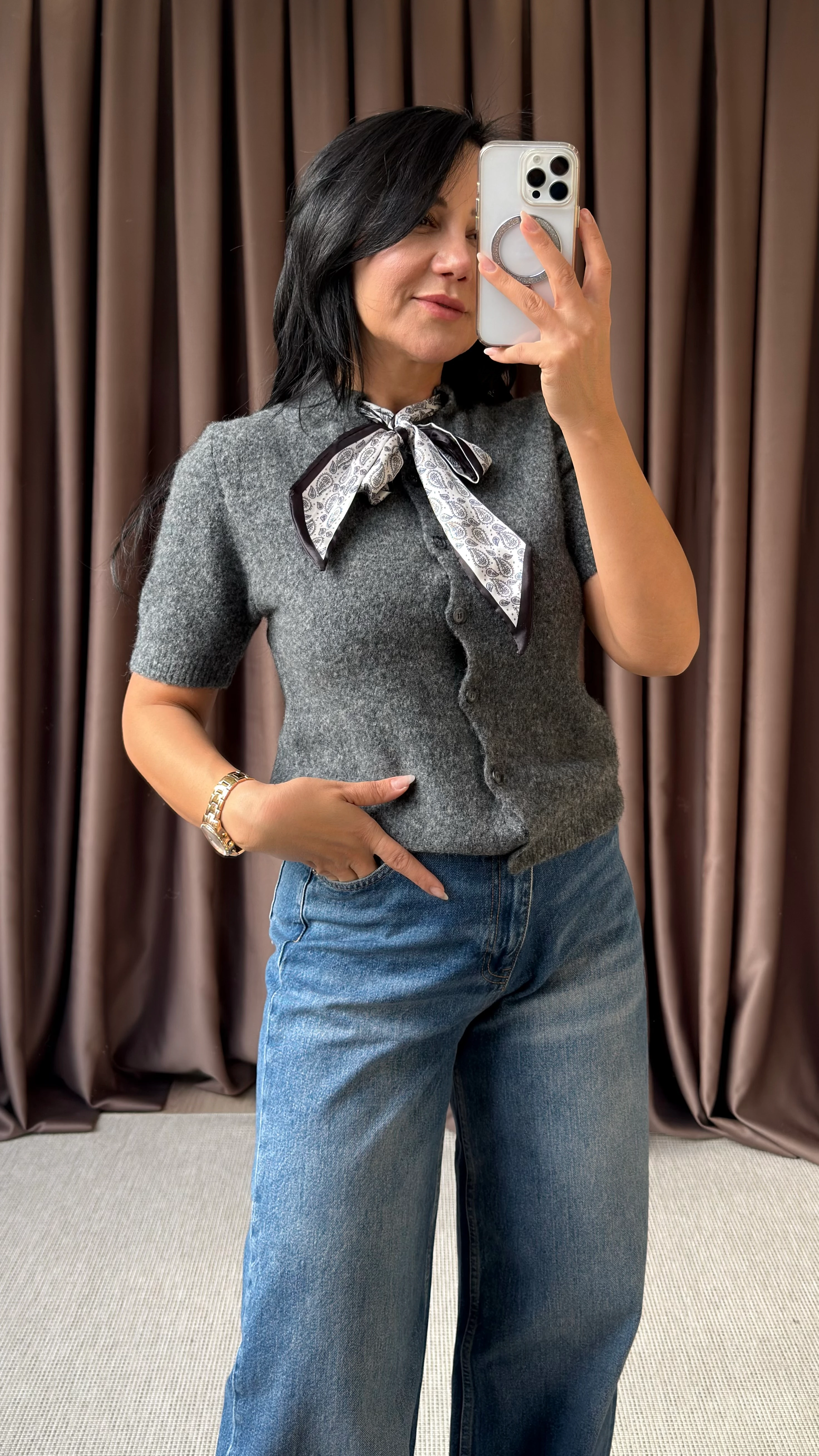 FULAR DETAYLI BUKLET TRİKO HIRKA - ANTRESİT