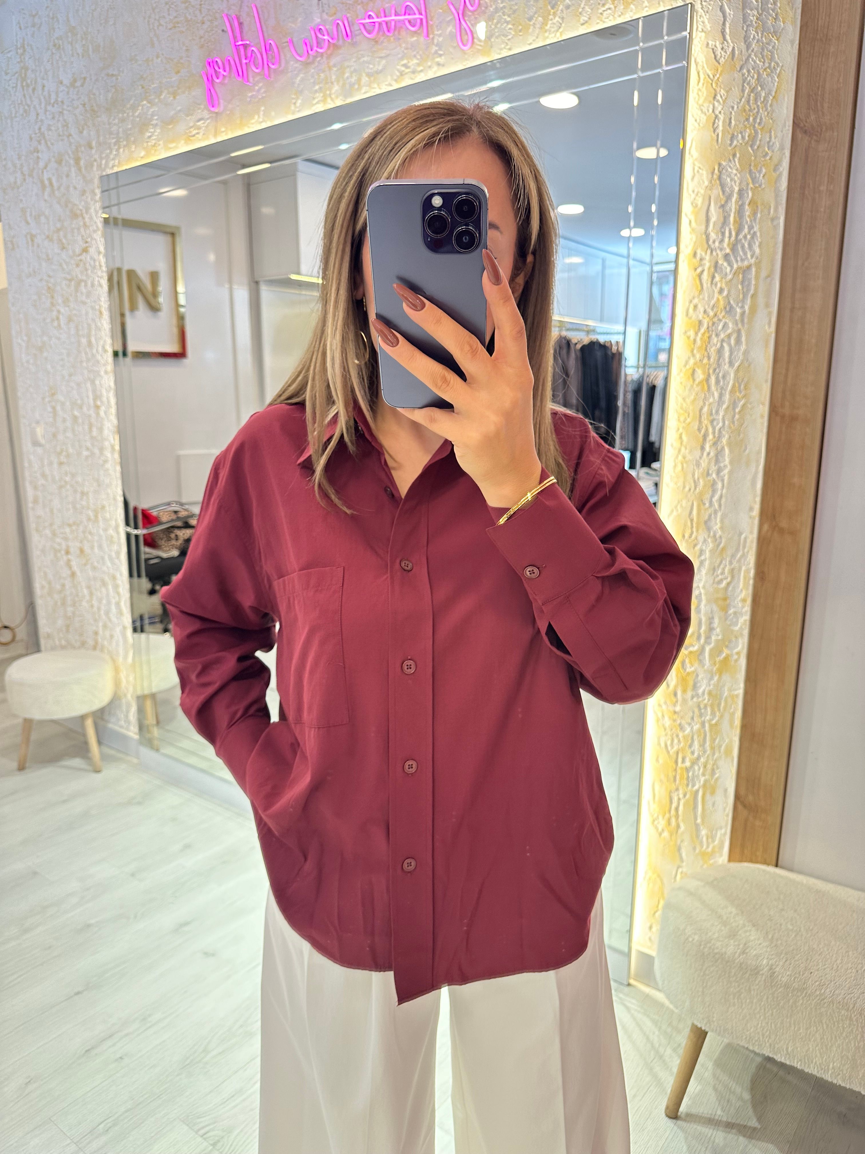 Poplin Kumaş Bordo Gömlek