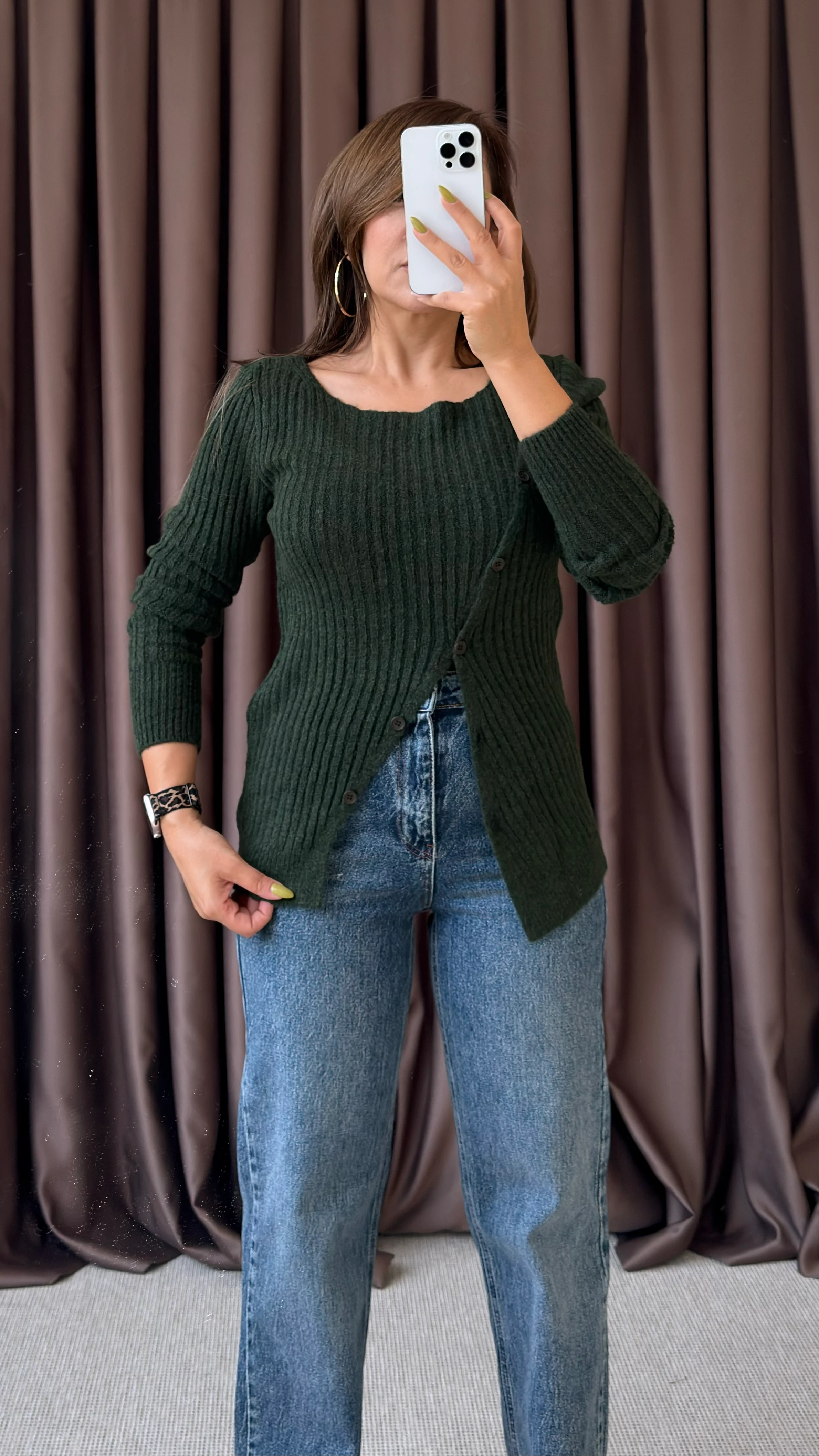 ÇAPRAZ DÜĞMELİ TRİKO BLUZ - Yeşil