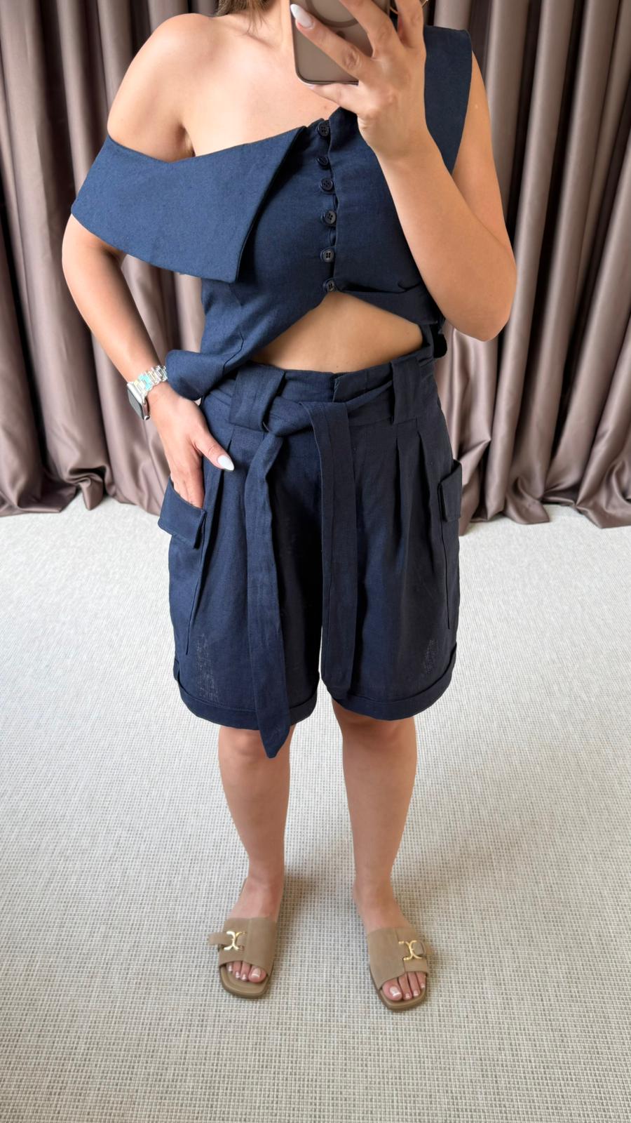 TEK OMUZ YELEKLİ KARGO CEP ŞORTLU TAKIM