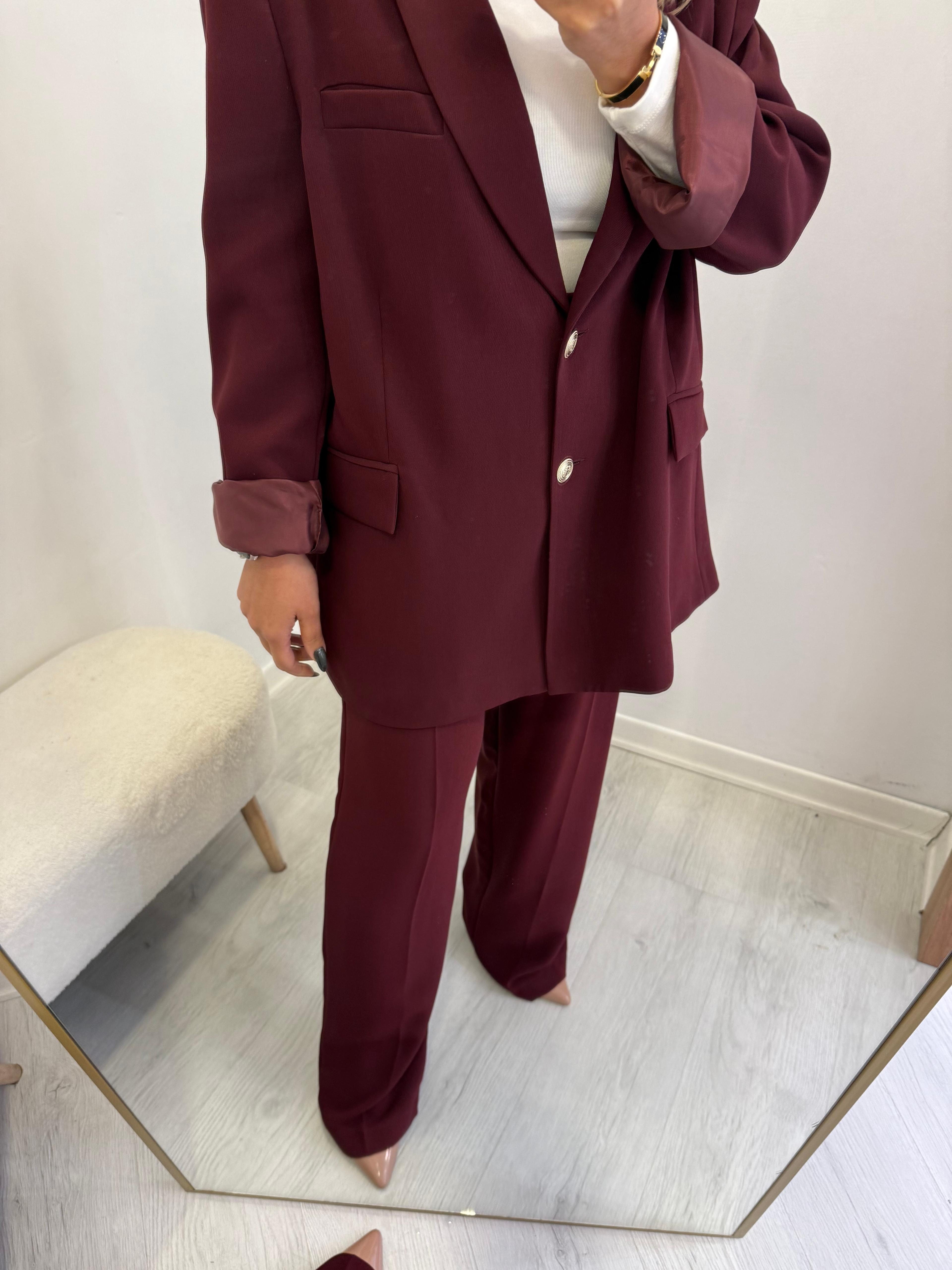 Premium Bordo Blazer Takım