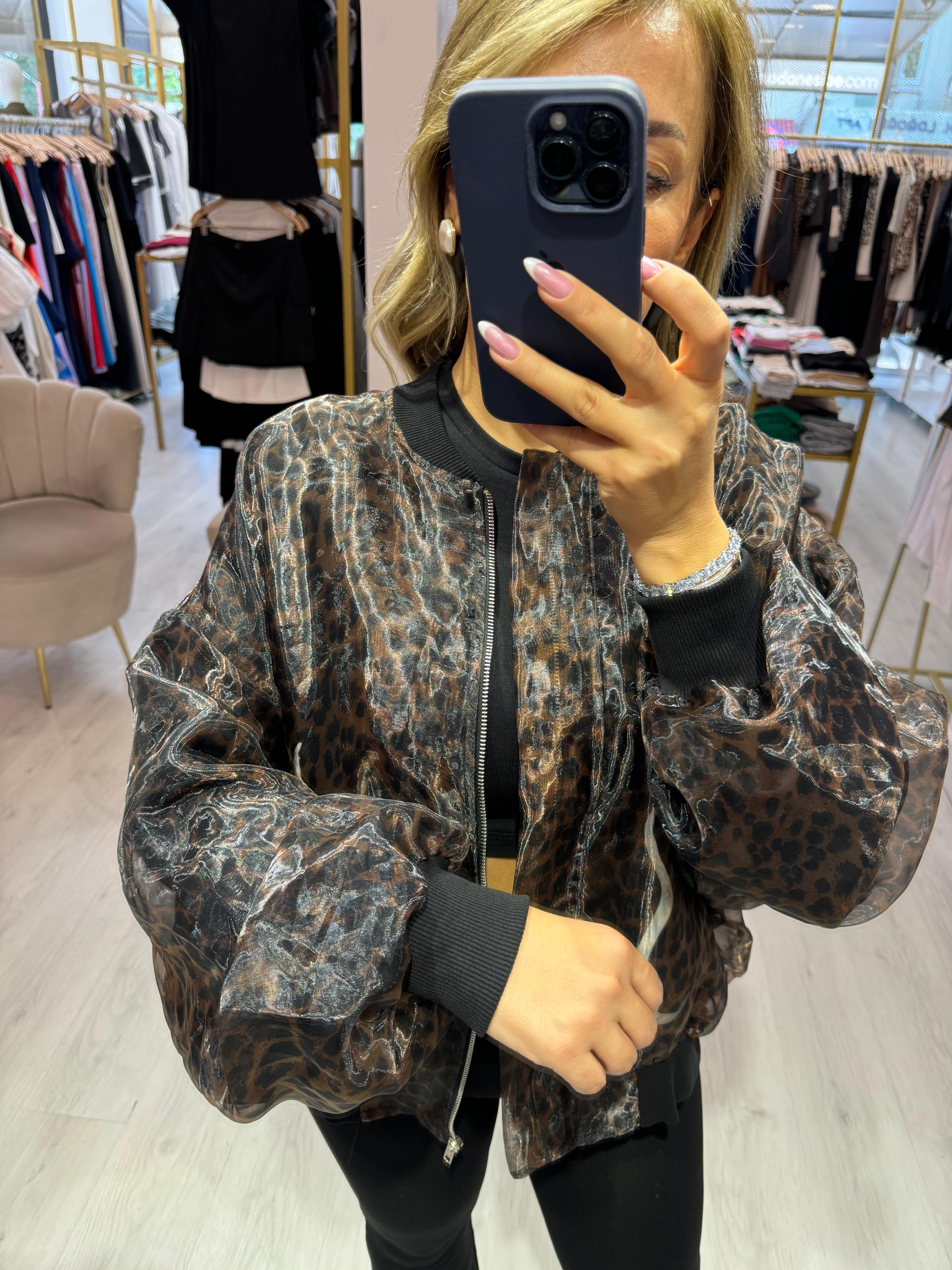 Organze Leopar Bomber Ceket