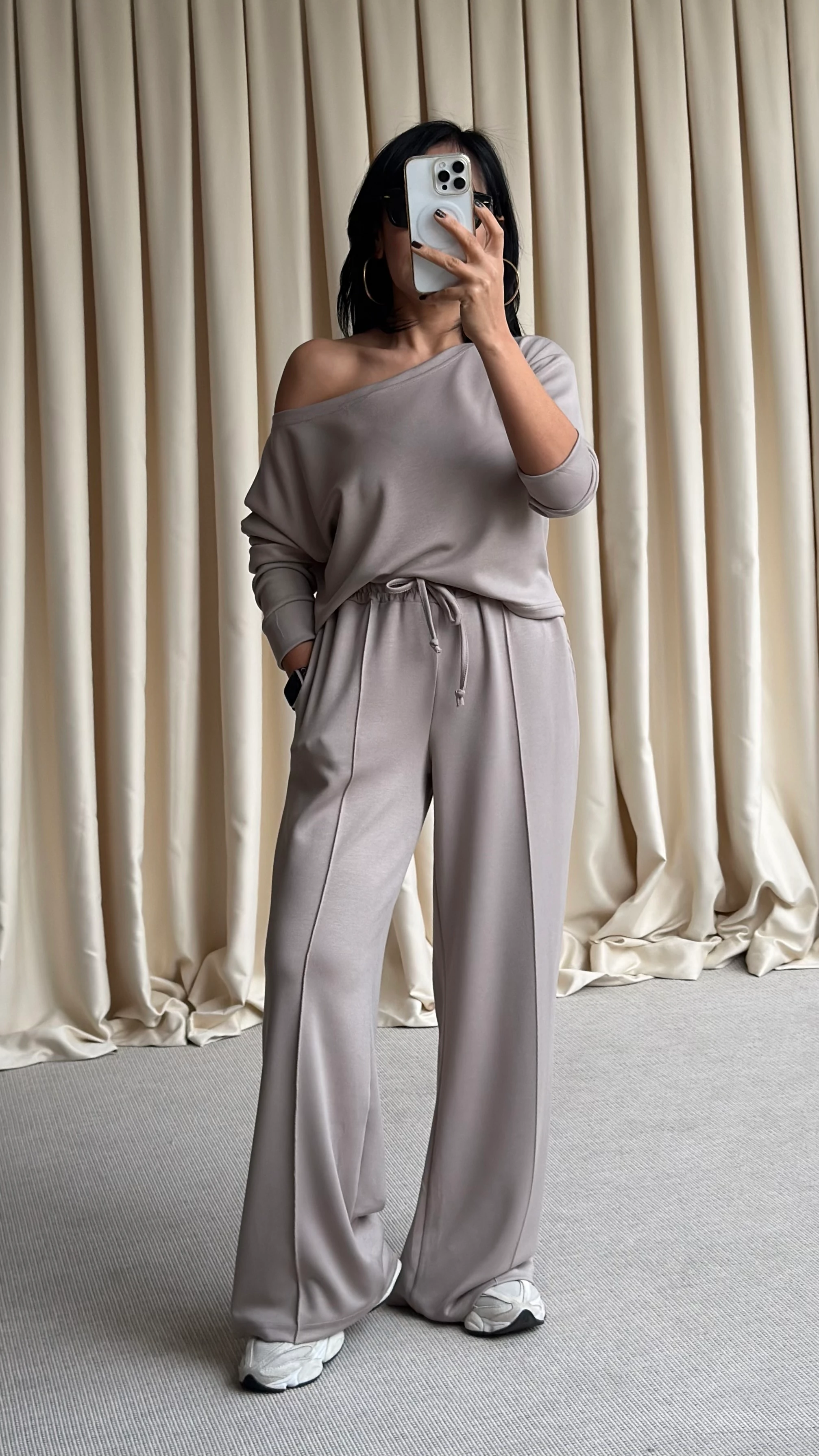 DÜŞÜK OMUZ MODAL EŞORFMAN TAKIMI - Taş