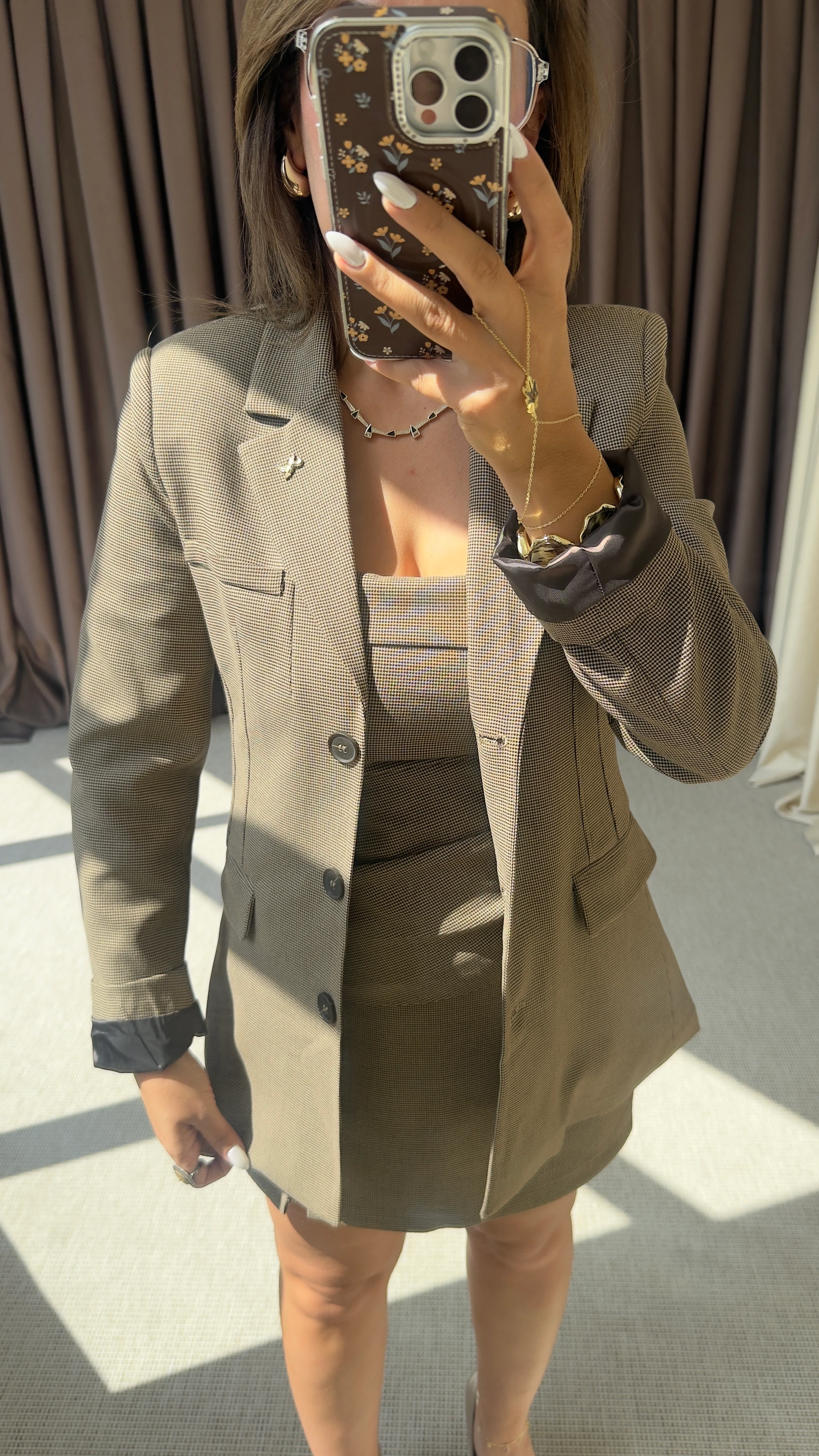 MİNİ KAZ AYAĞI DESENLİ BLAZER CEKET