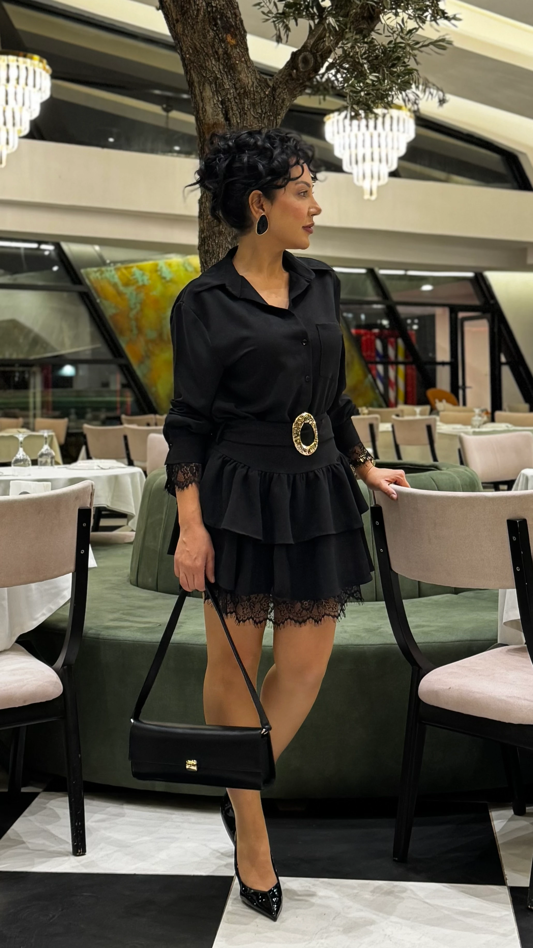 DANTEL DETAY FIRFIRLI GÖMLEK ELBİSE