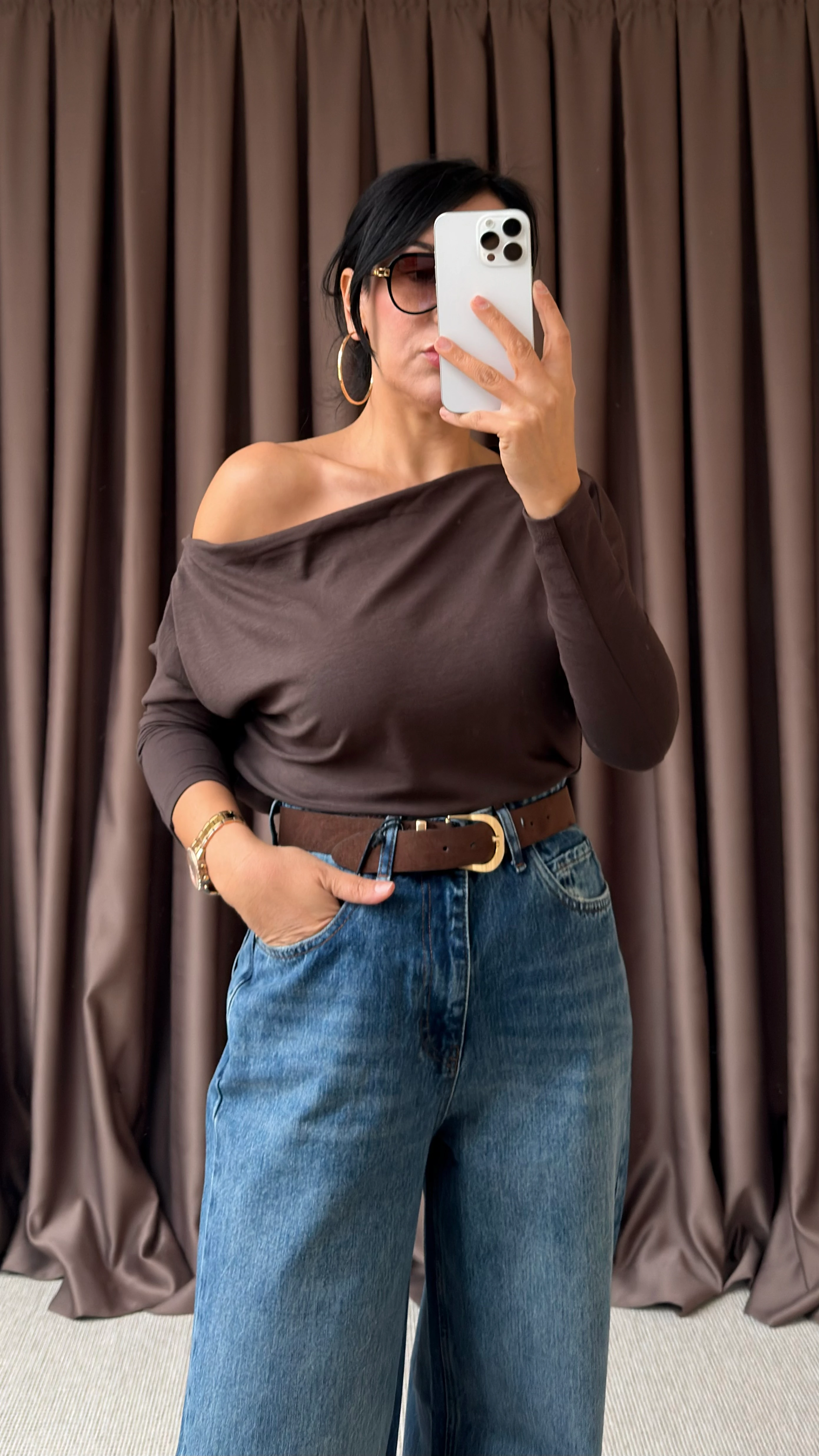 OMZU DÜŞÜK BLUZ - Kahverengi