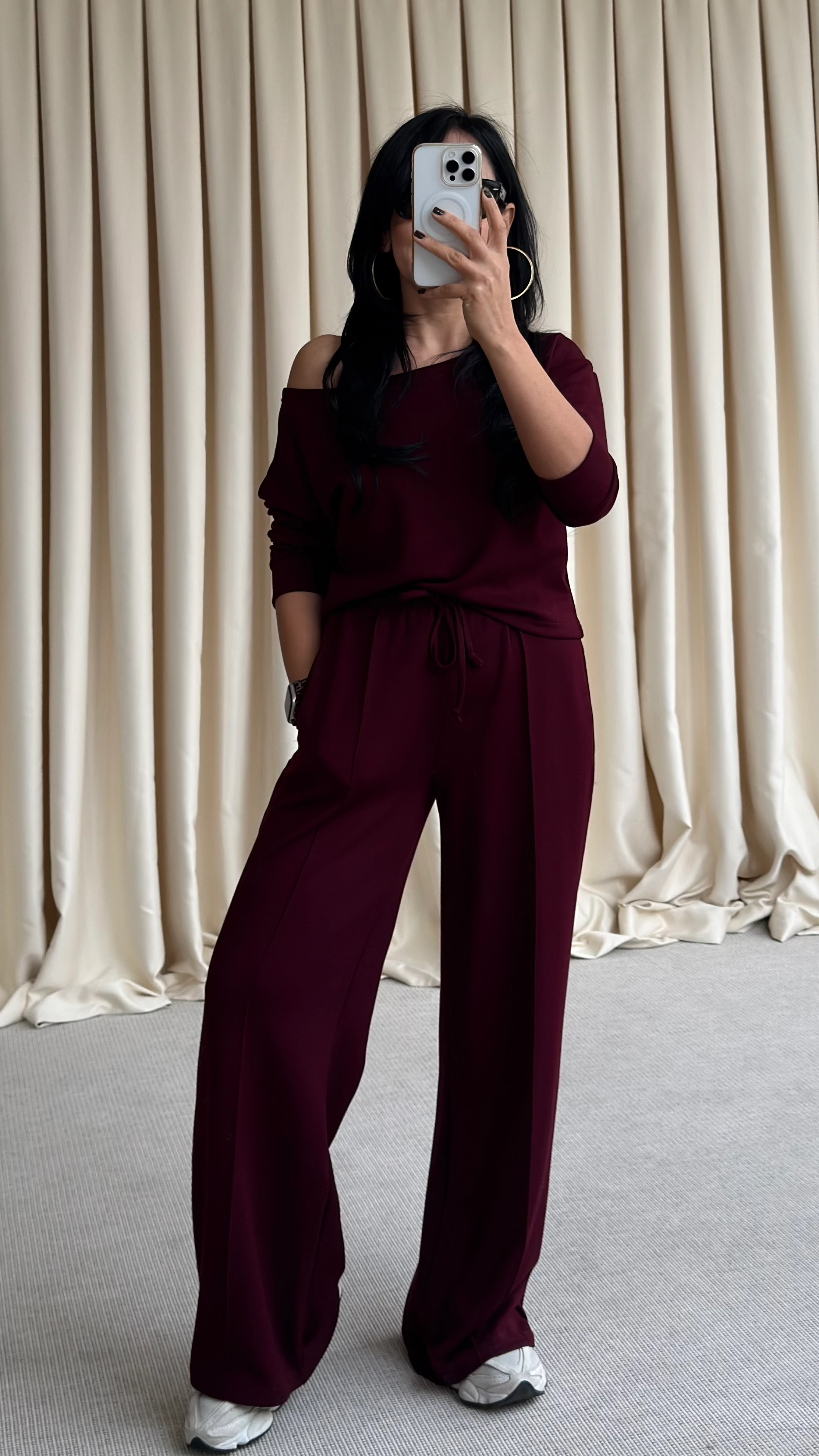 DÜŞÜK OMUZ MODAL EŞORFMAN TAKIMI - Bordo