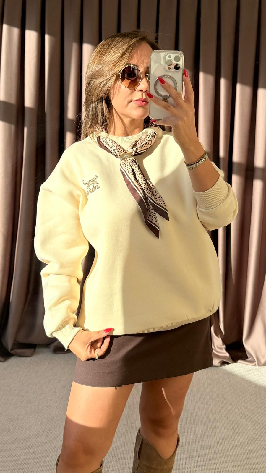 Aksesuarlı Leopar Detaylı Sweatshirt